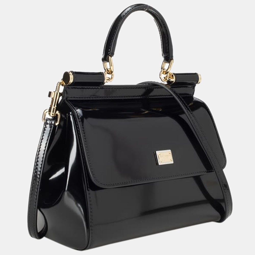 

Dolce & Gabbana Black Leather Small Sicily Top Handle Bag