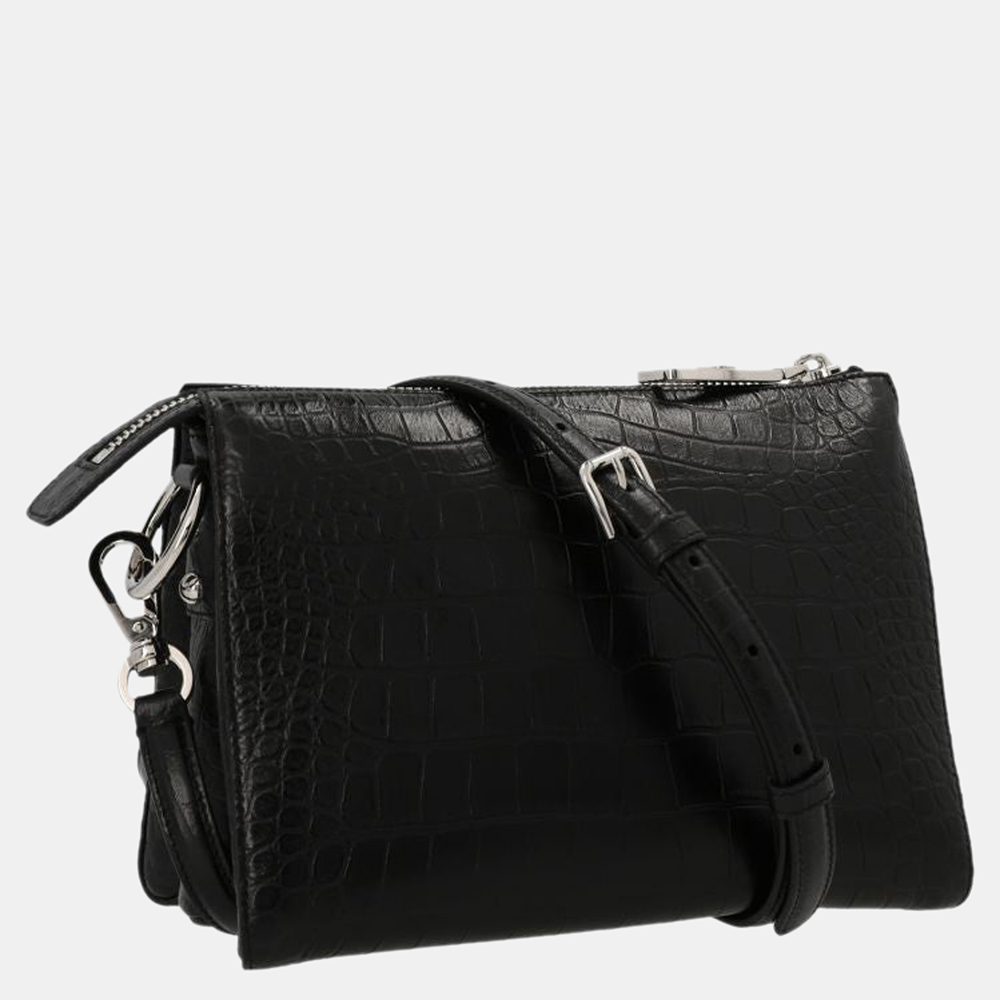 

Dolce & Gabbana Black Crocodile Leather Print Tris Small Shoulder Bag