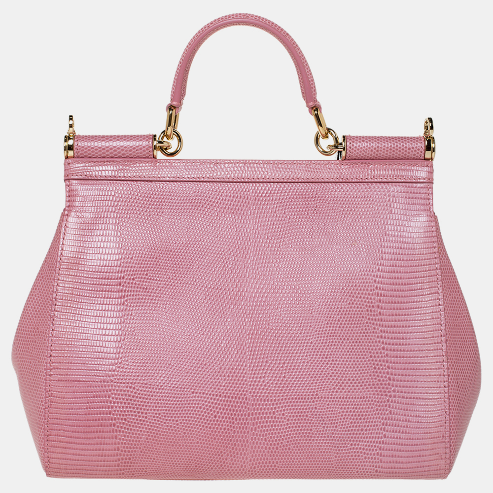 

Dolce & Gabbana Pink Iguana Embossed Leather Crystal DG Logo  Miss Sicily Bag