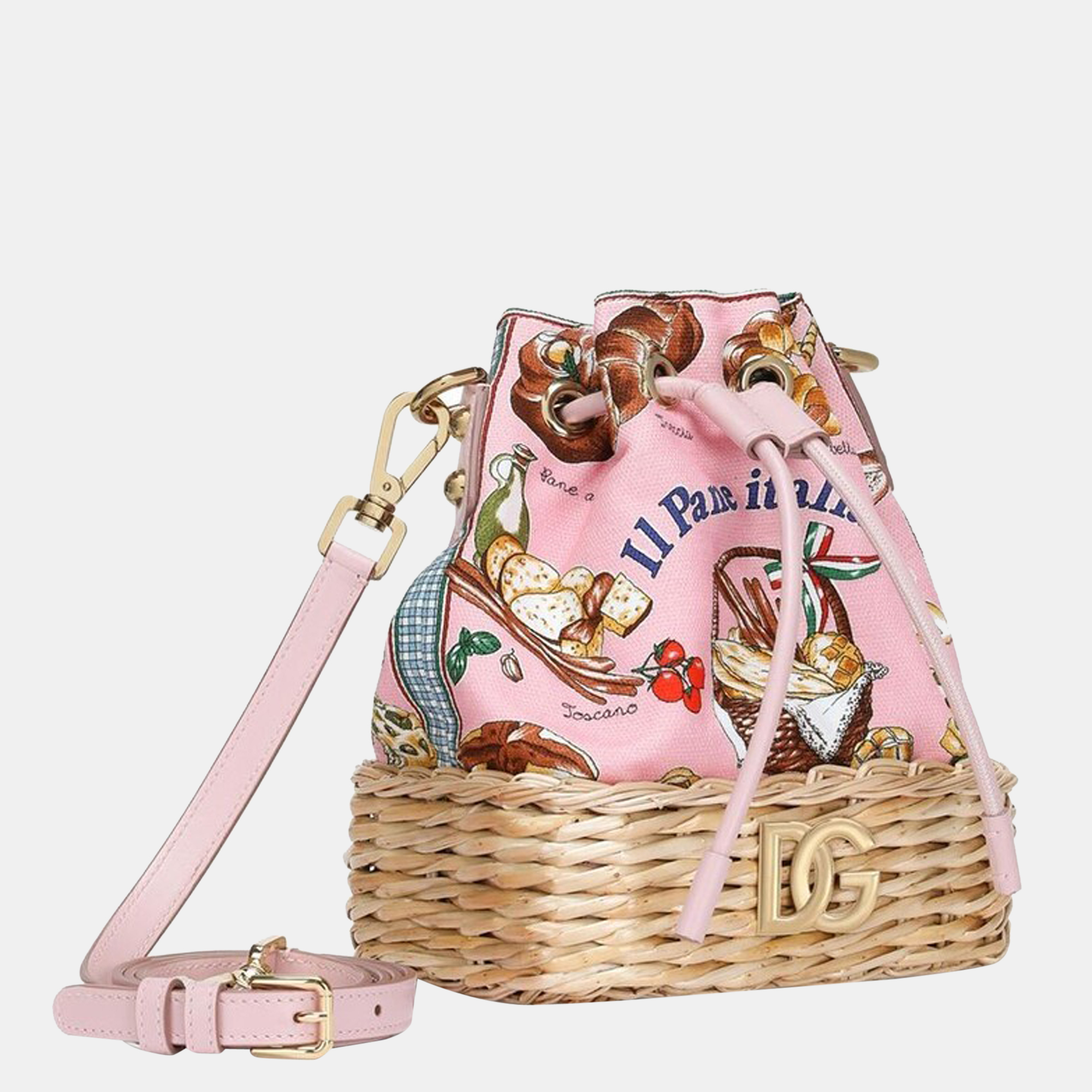 

Dolce & Gabbana Pink - Canvas Raffia Leather - Bucket Shoulder Bag