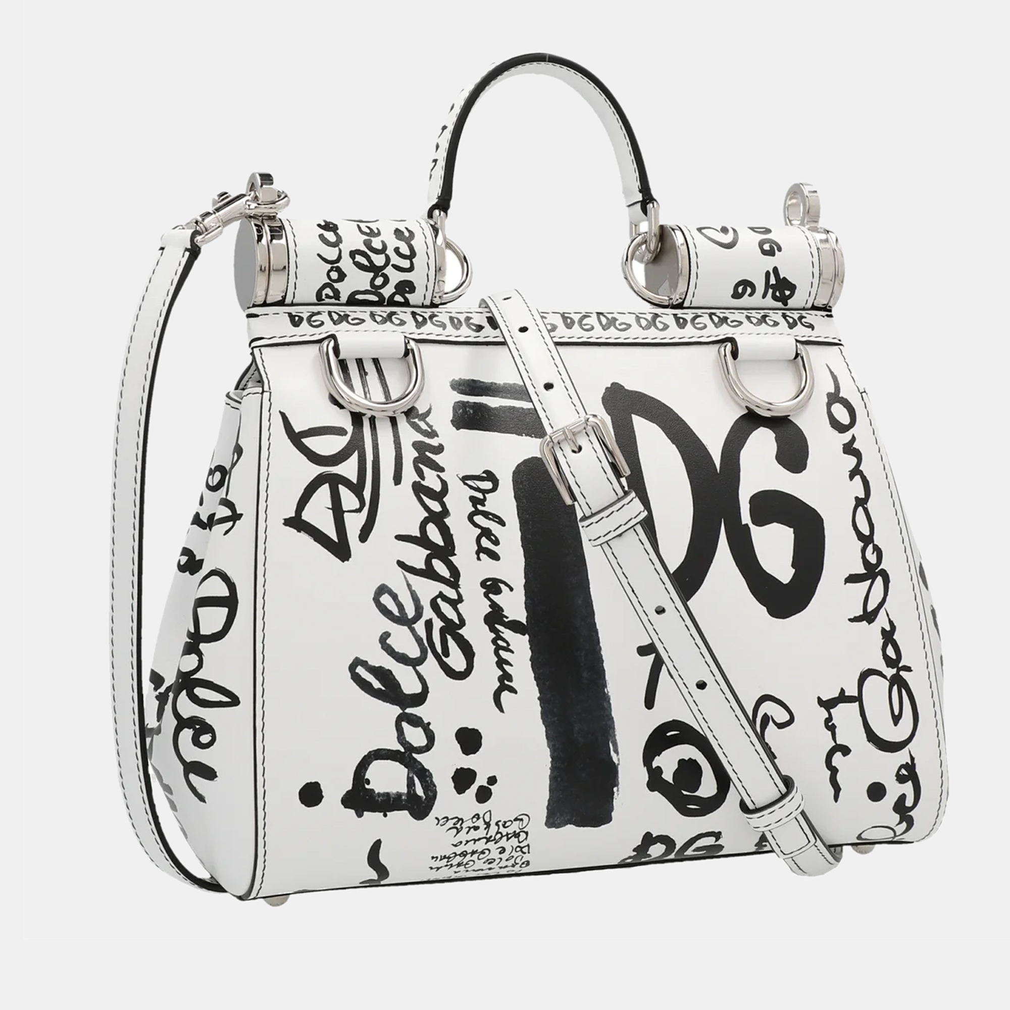 

Dolce & Gabbana Black & White - Leather - Logo Printed Top Handle Bag