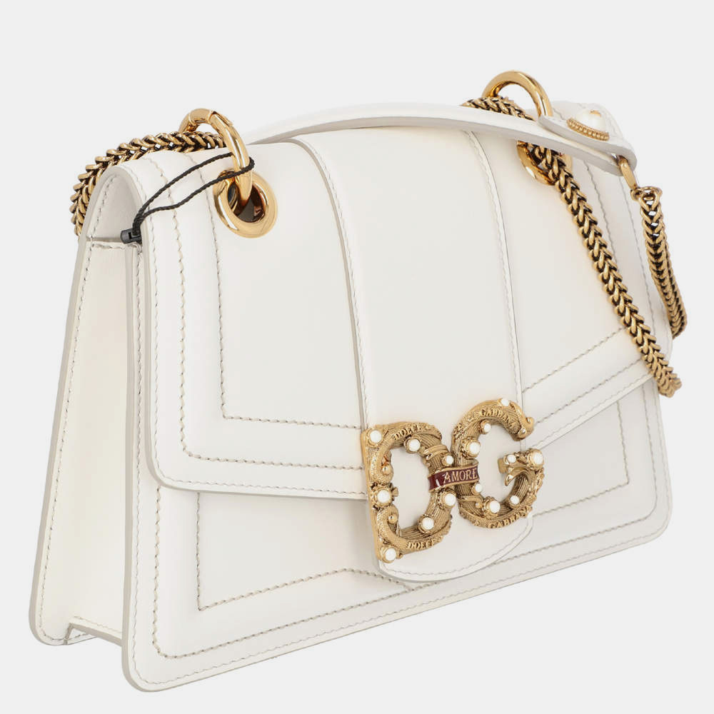 

Dolce & Gabbana White Leather DG Amore Bag