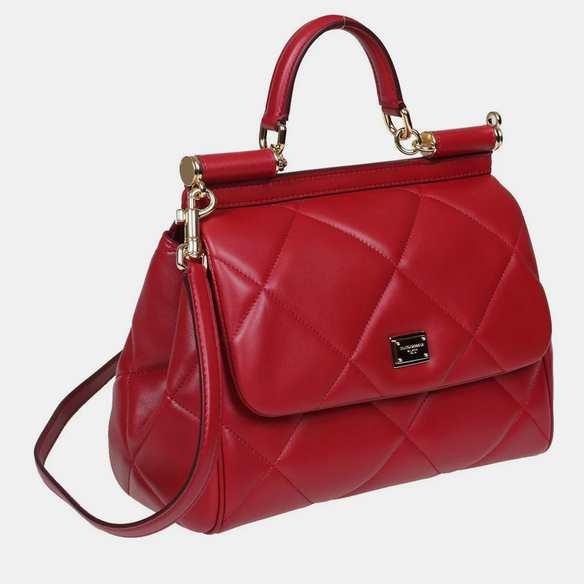 

Dolce & Gabbana Red Leather Medium Sicily Top Handle Bag