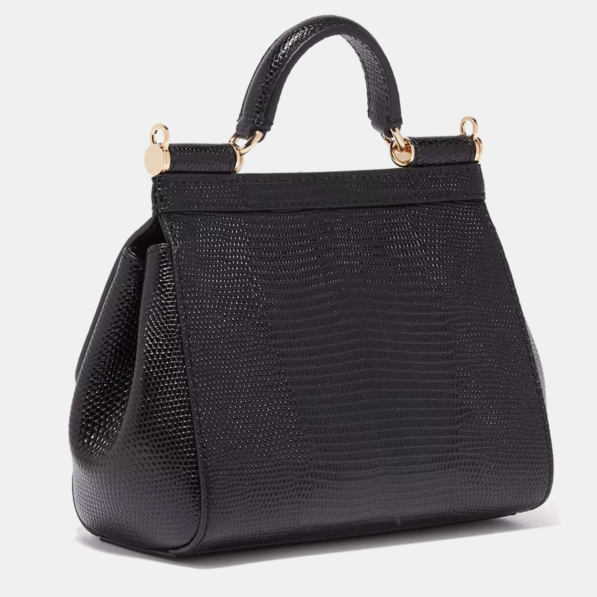 

Dolce & Gabbana Black Iguana Embossed Leather Crystal DG Logo Small Miss Sicily Bag