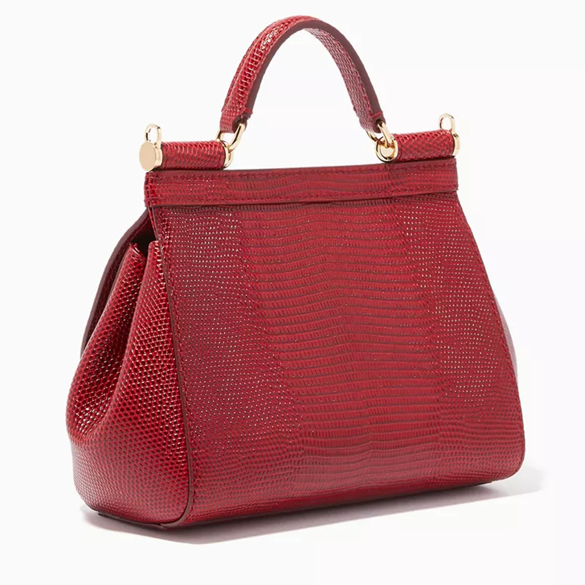 

Dolce & Gabbana Red Iguana Embossed Leather Crystal DG Logo Small Miss Sicily Bag