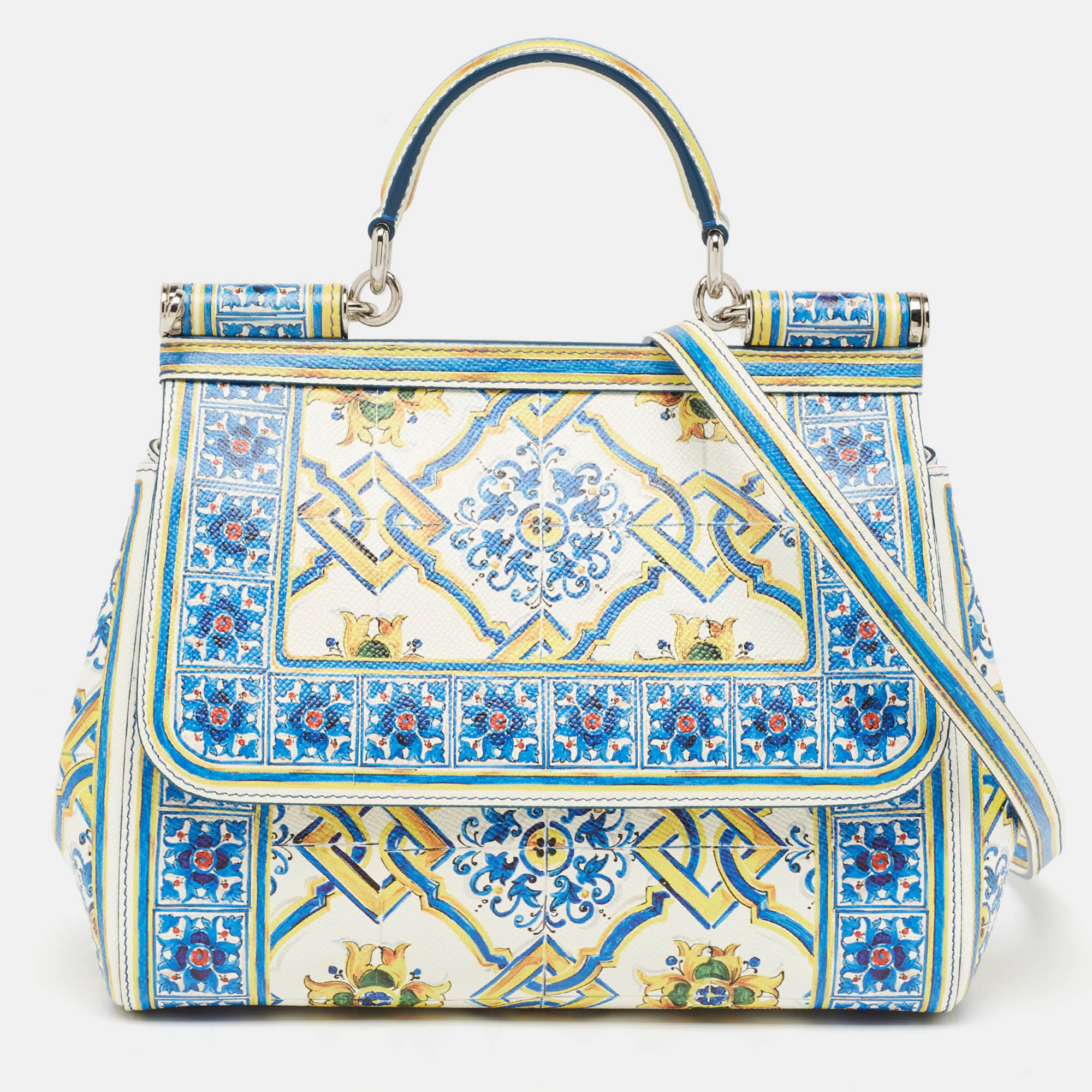 

Dolce & Gabbana Multicolor Majolica Print Leather  Miss Sicily Top Handle Bag