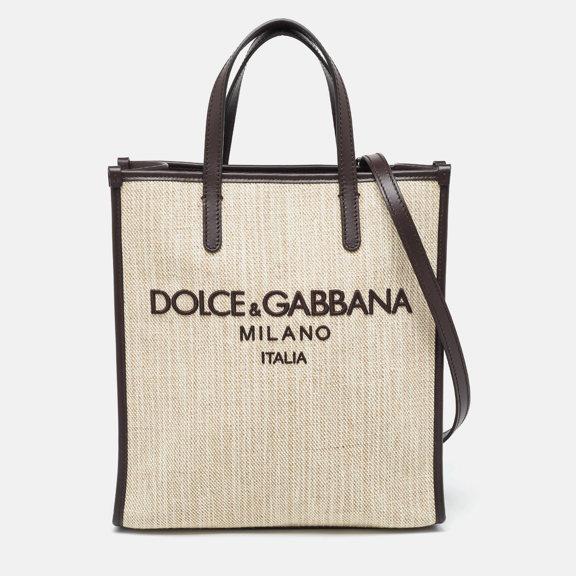 

Dolce & Gabbana Brown/Beige Canvas and Leather DG Shopper Tote