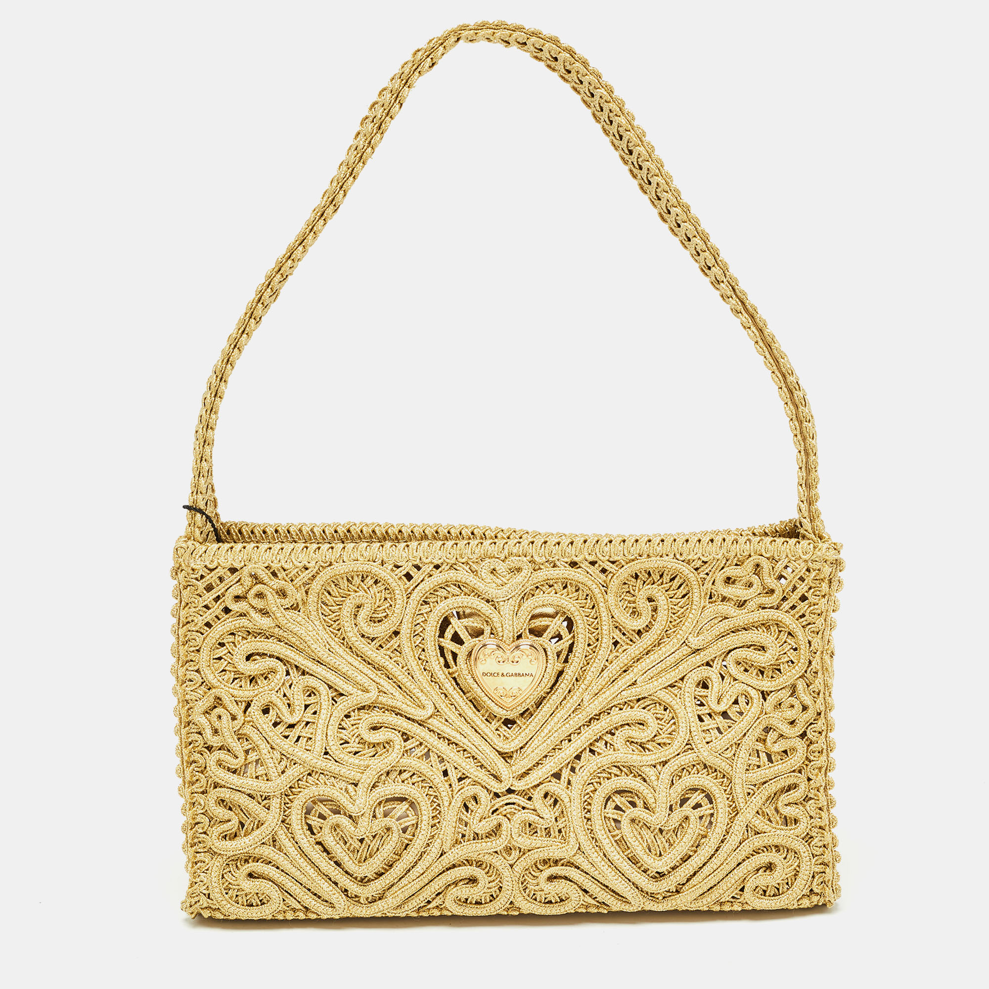 Pre-owned Dolce & Gabbana Gold Lurex Fabric Cordonetto Shoulder Bag