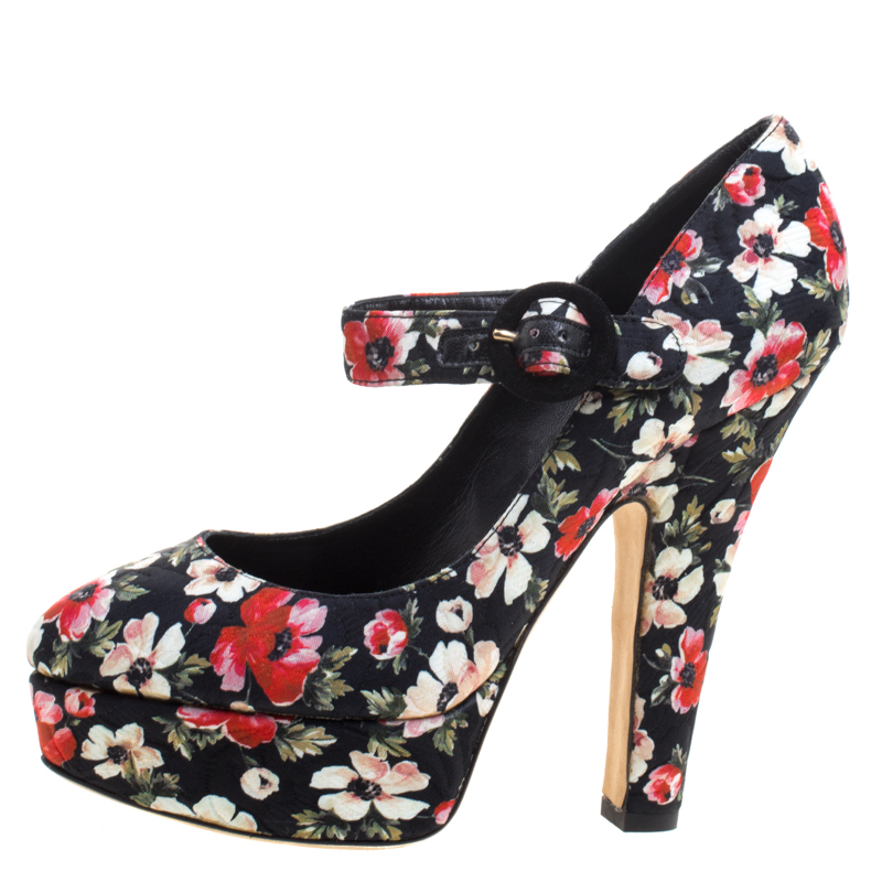 

Dolce and Gabbana Floral Printed Fabric Mary Jane Platform Pumps Size, Black