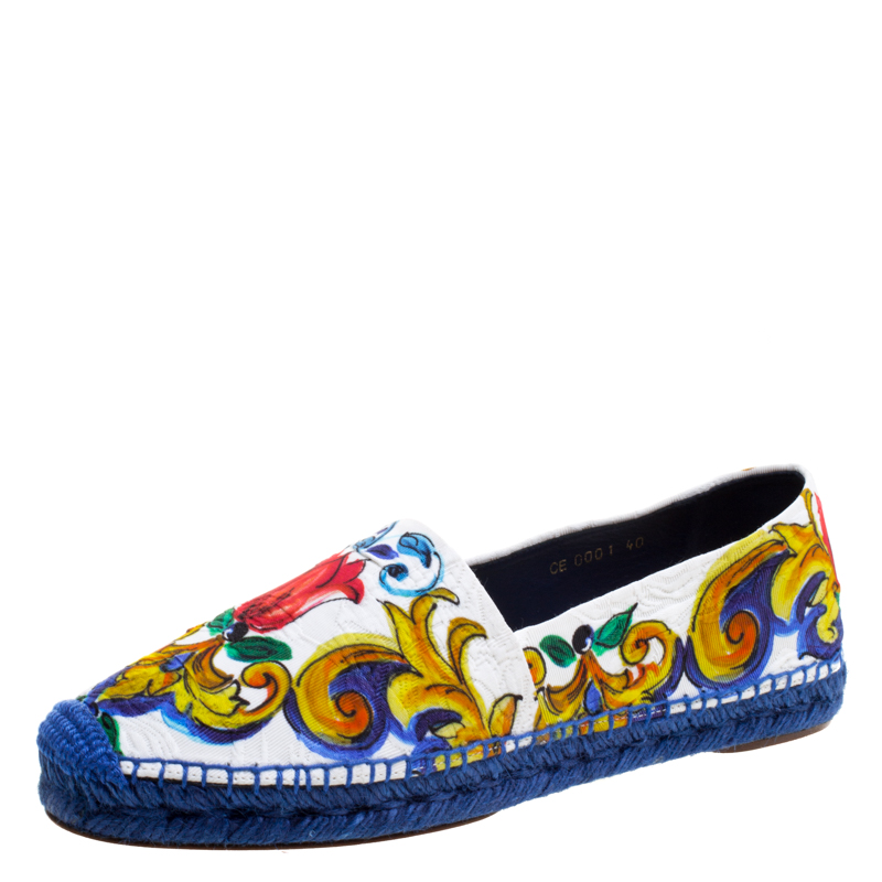 Pre Owned Dolce and Gabbana Multicolor Printed Brocade Espadrilles Size 40