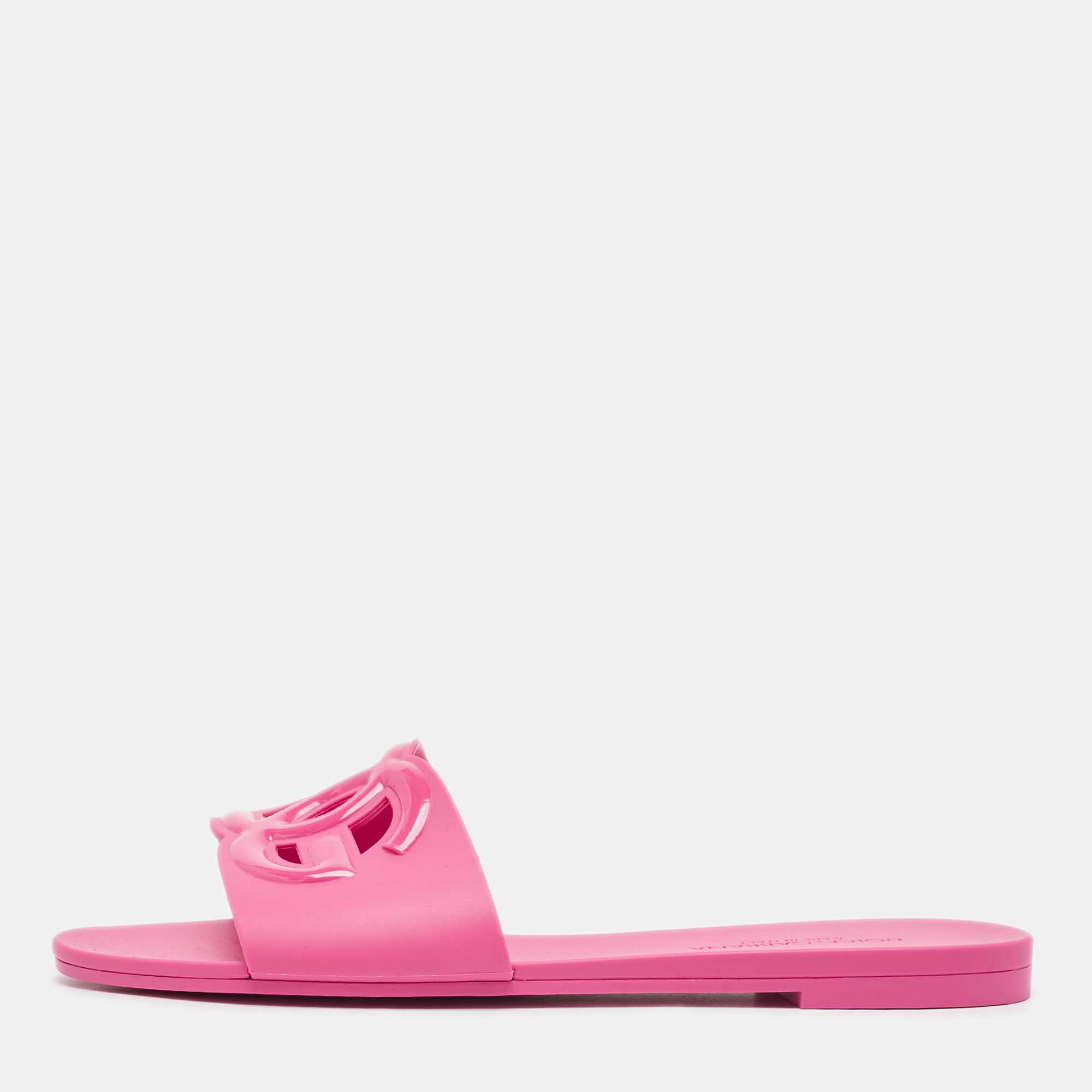 

Dolce & Gabbana Pink Rubber DG Cut Out Slides Size