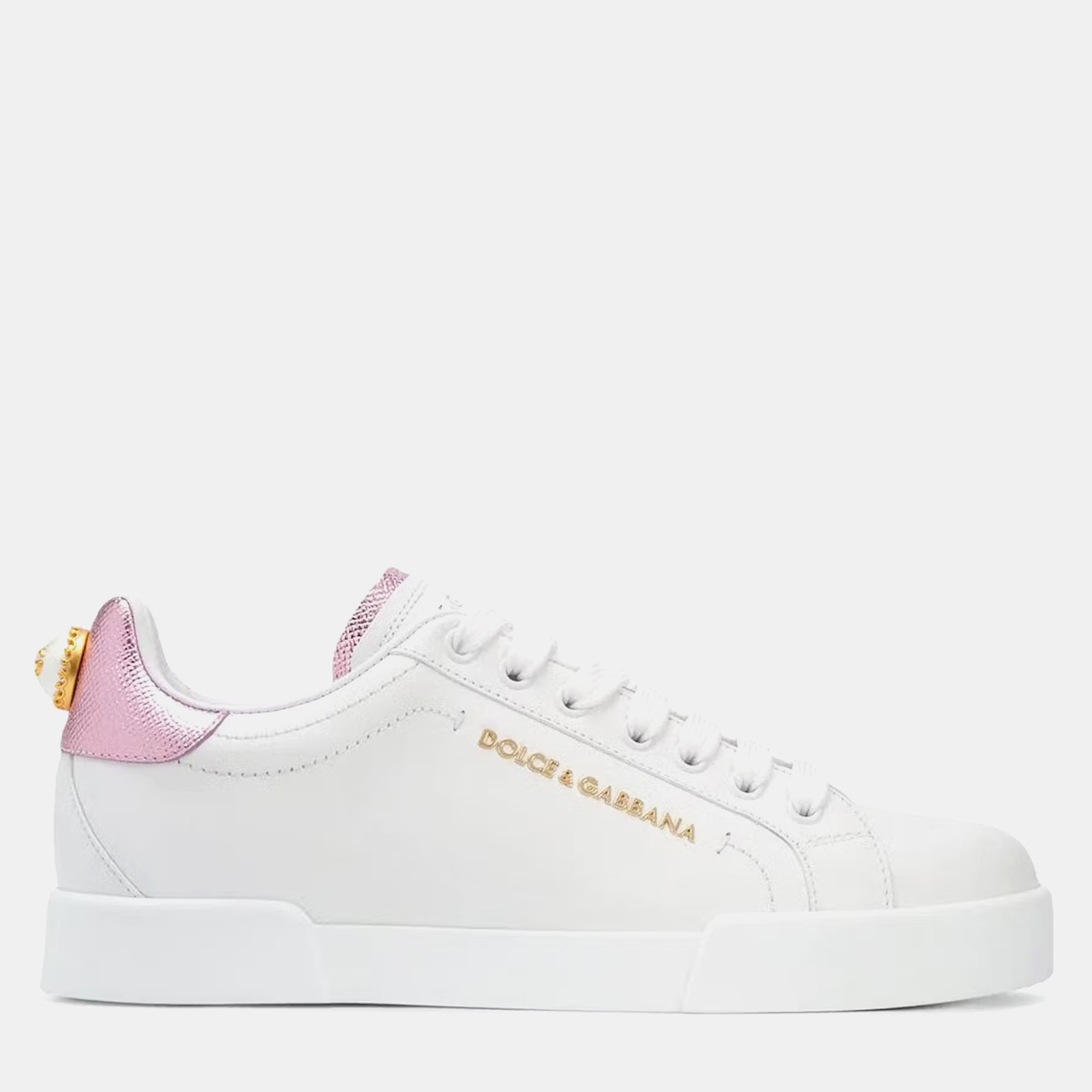 

Dolce & Gabbana White Metallic Pink Pearl Portofino Sneaker