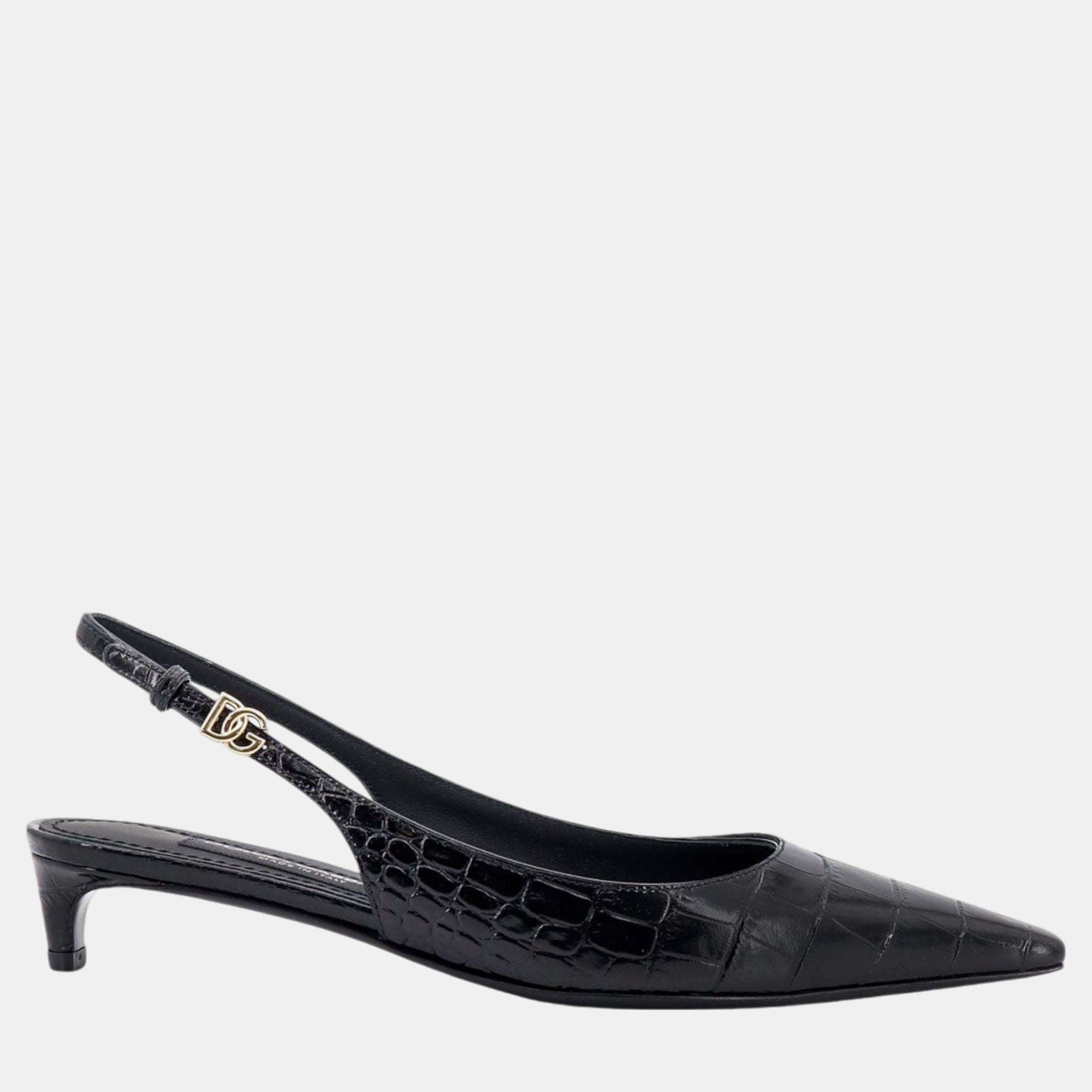 

Dolce & Gabbana Black Croco print leather Slingback Pumps EU