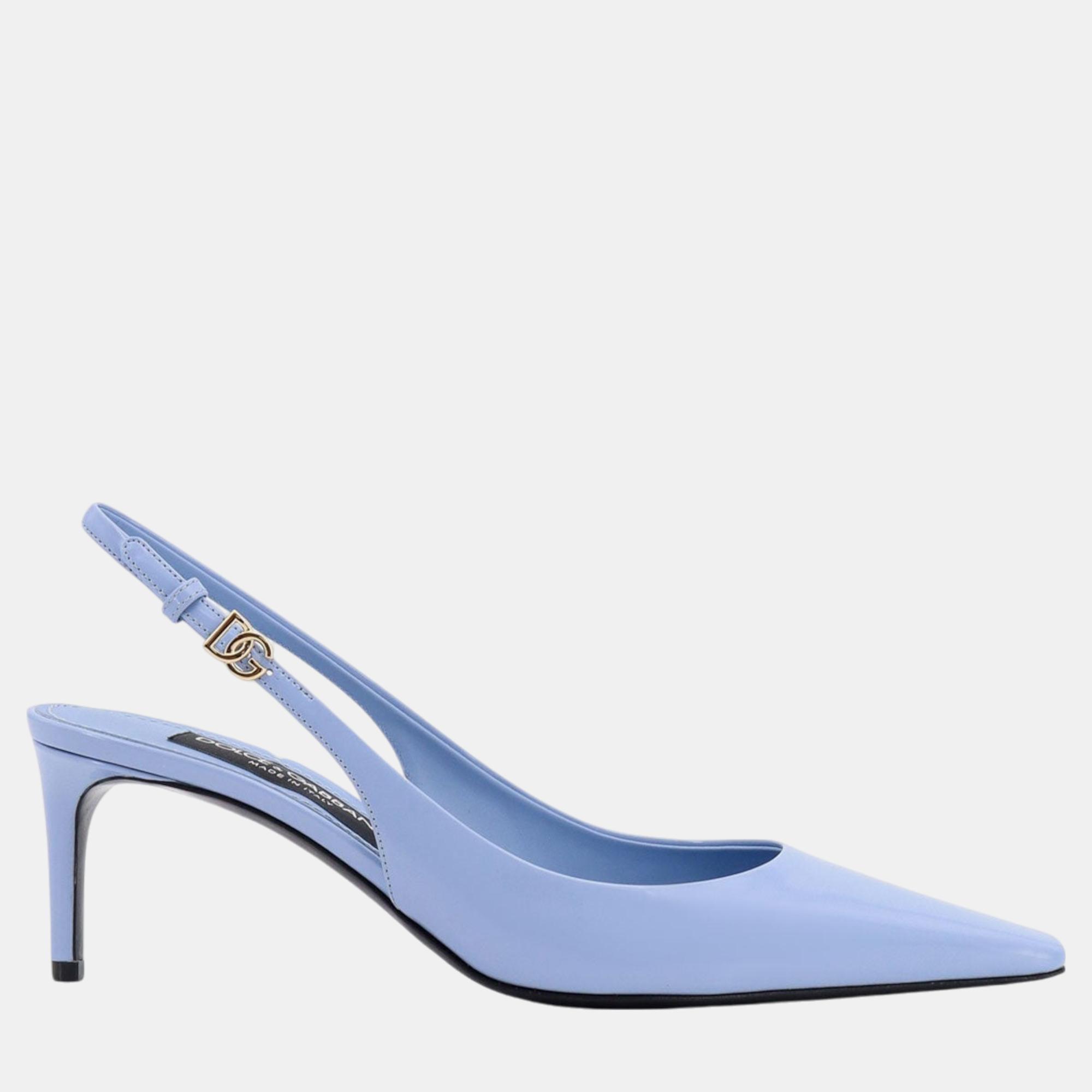 

Dolce & Gabbana Blue Shiny leather Slingback Pumps EU