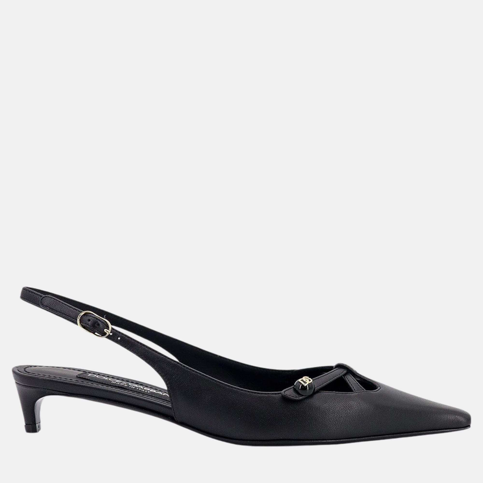 

Dolce & Gabbana Black Leather Slingback Pumps EU