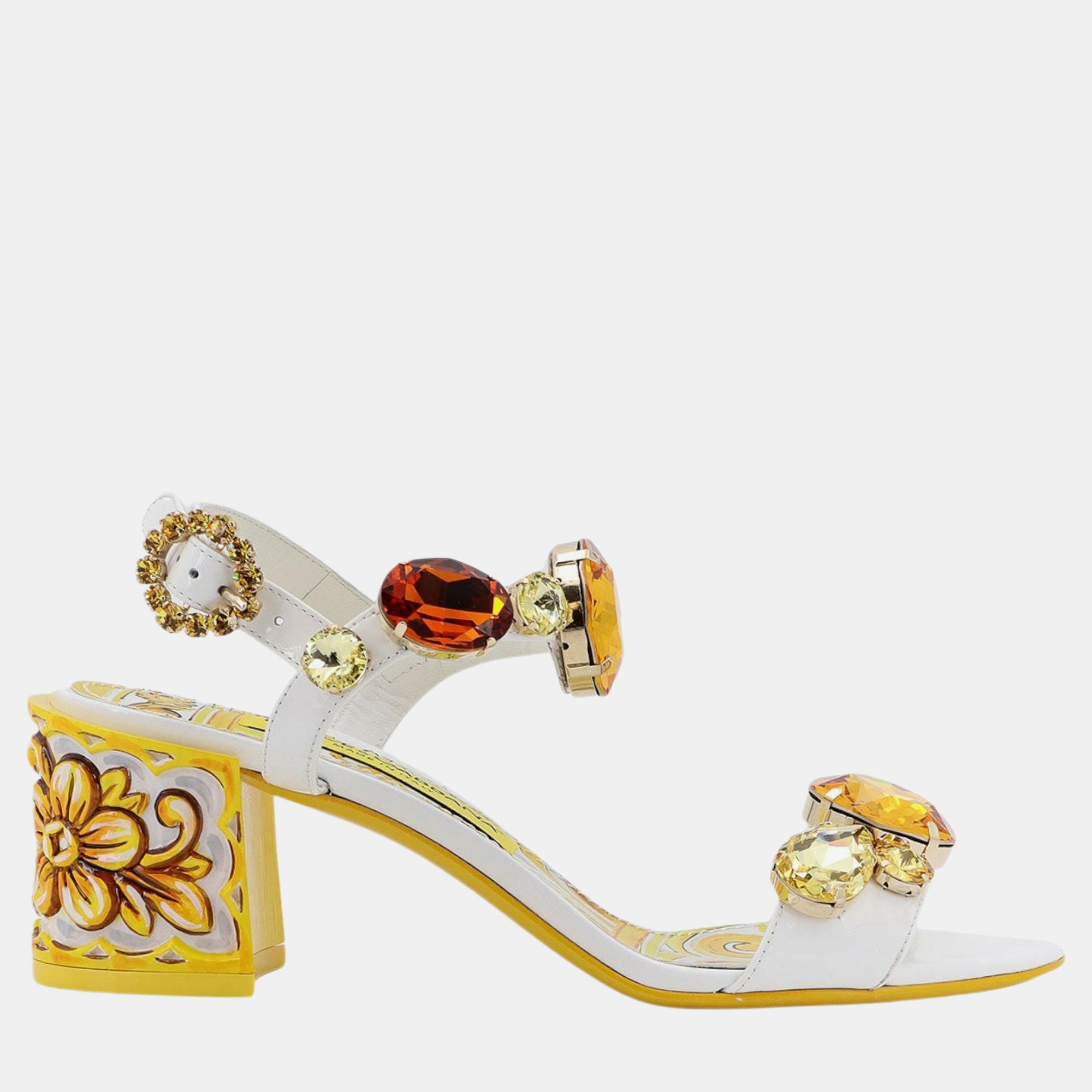 

Dolce & Gabbana Yellow/White Leather Keira Sandals EU