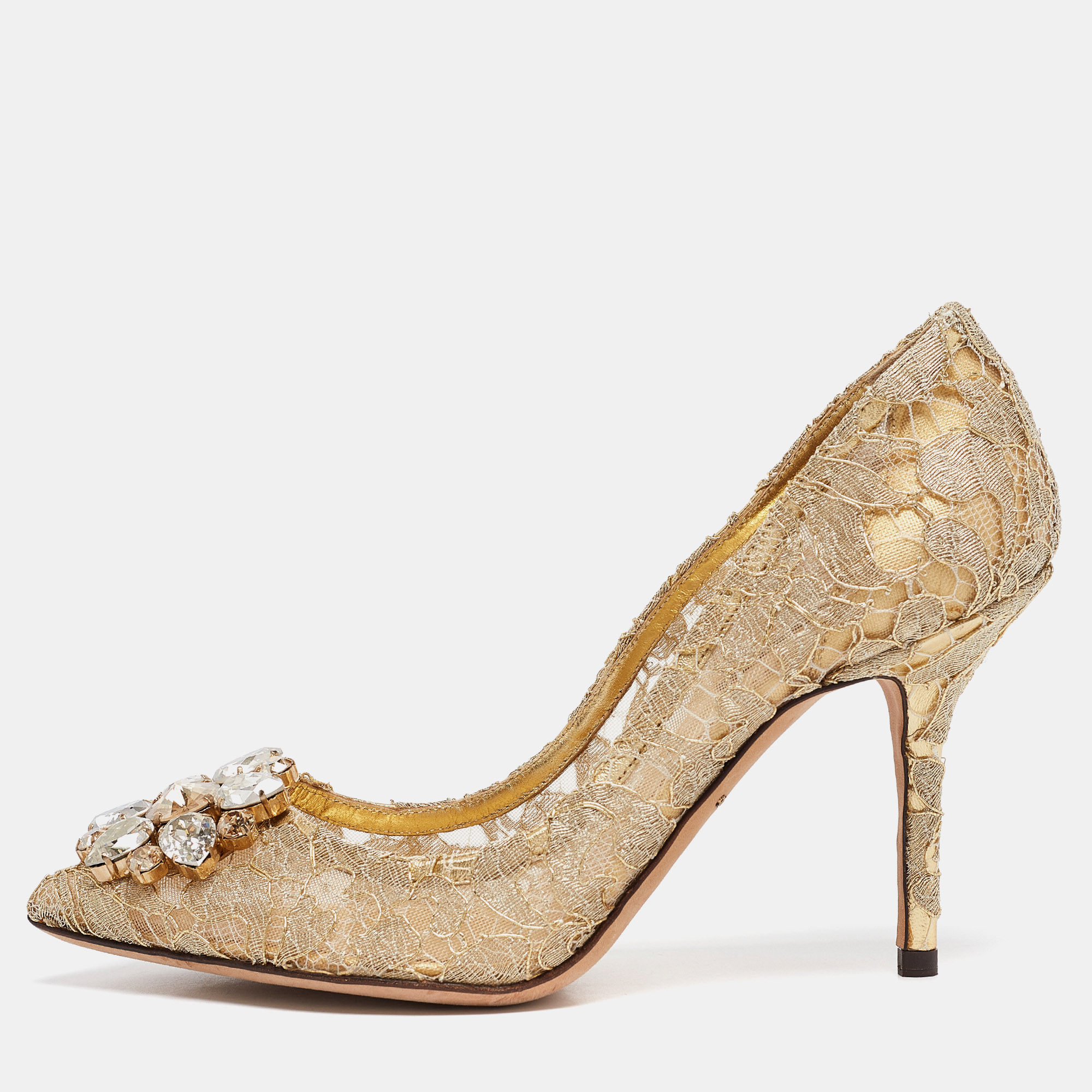 

Dolce & Gabbana Gold Lace Bellucci Pumps Size