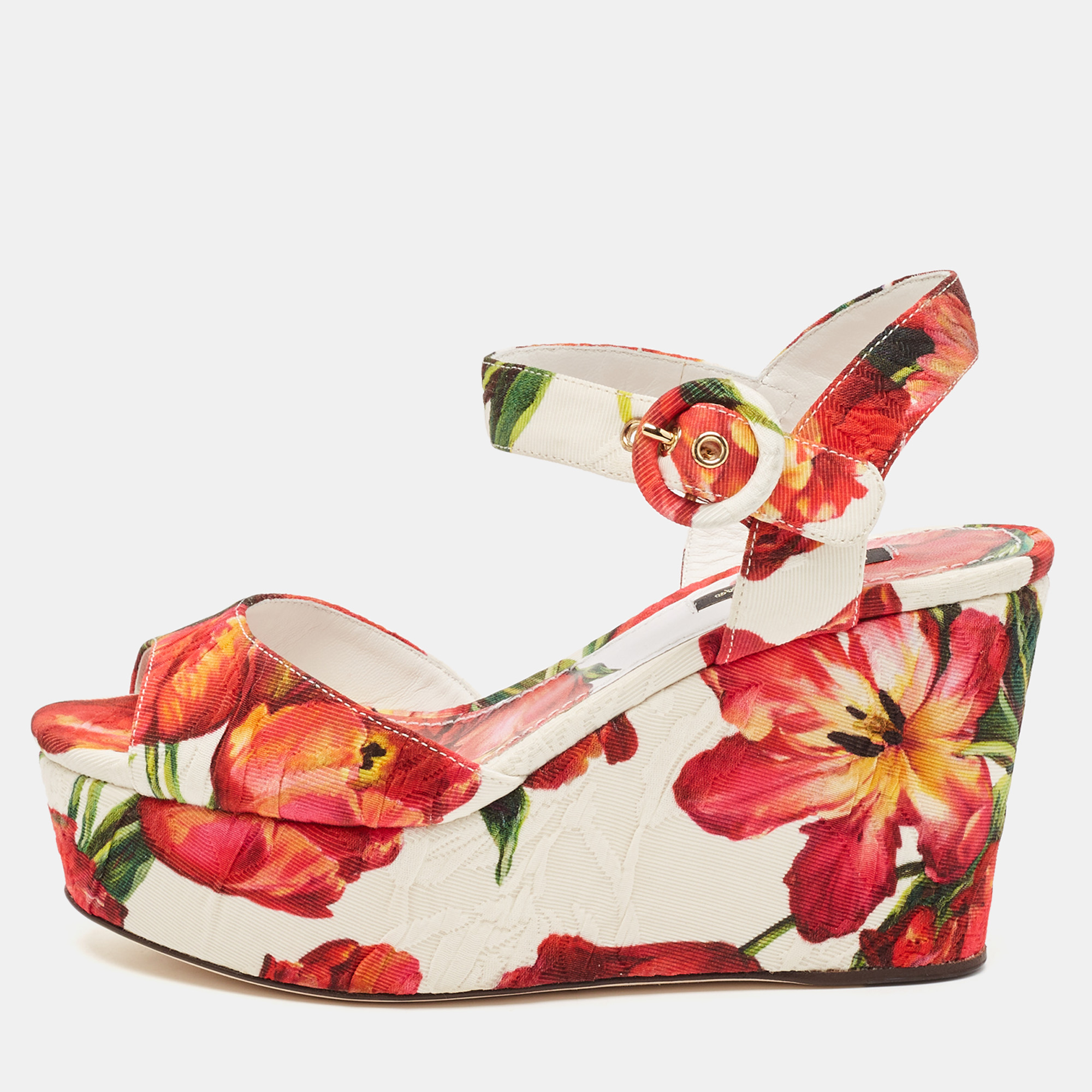 

Dolce & Gabbana Multicolor Floral Printed Fabric Platform Wedge Sandals Size