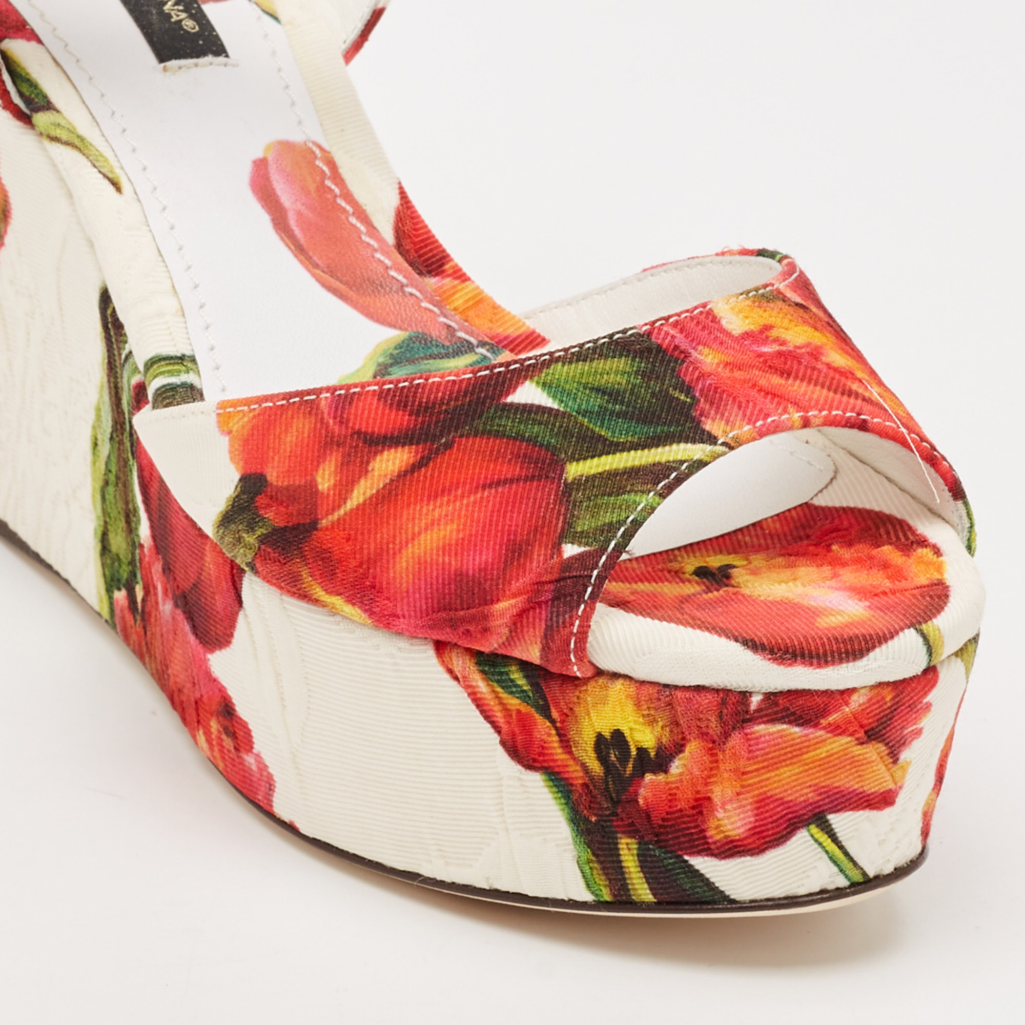Dolce & Gabbana Multicolor Floral Printed Fabric Platform Wedge Sandals Size 35 