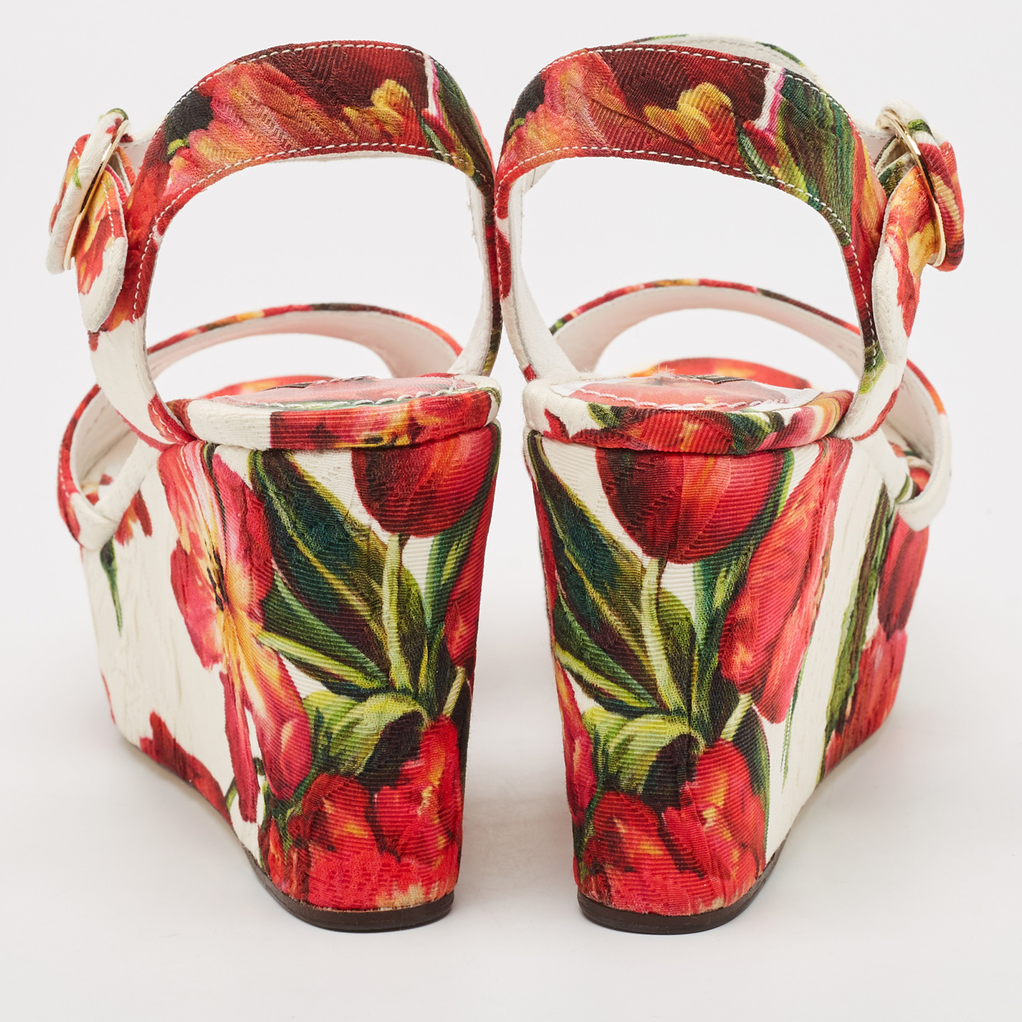 Dolce & Gabbana Multicolor Floral Printed Fabric Platform Wedge Sandals Size 35 