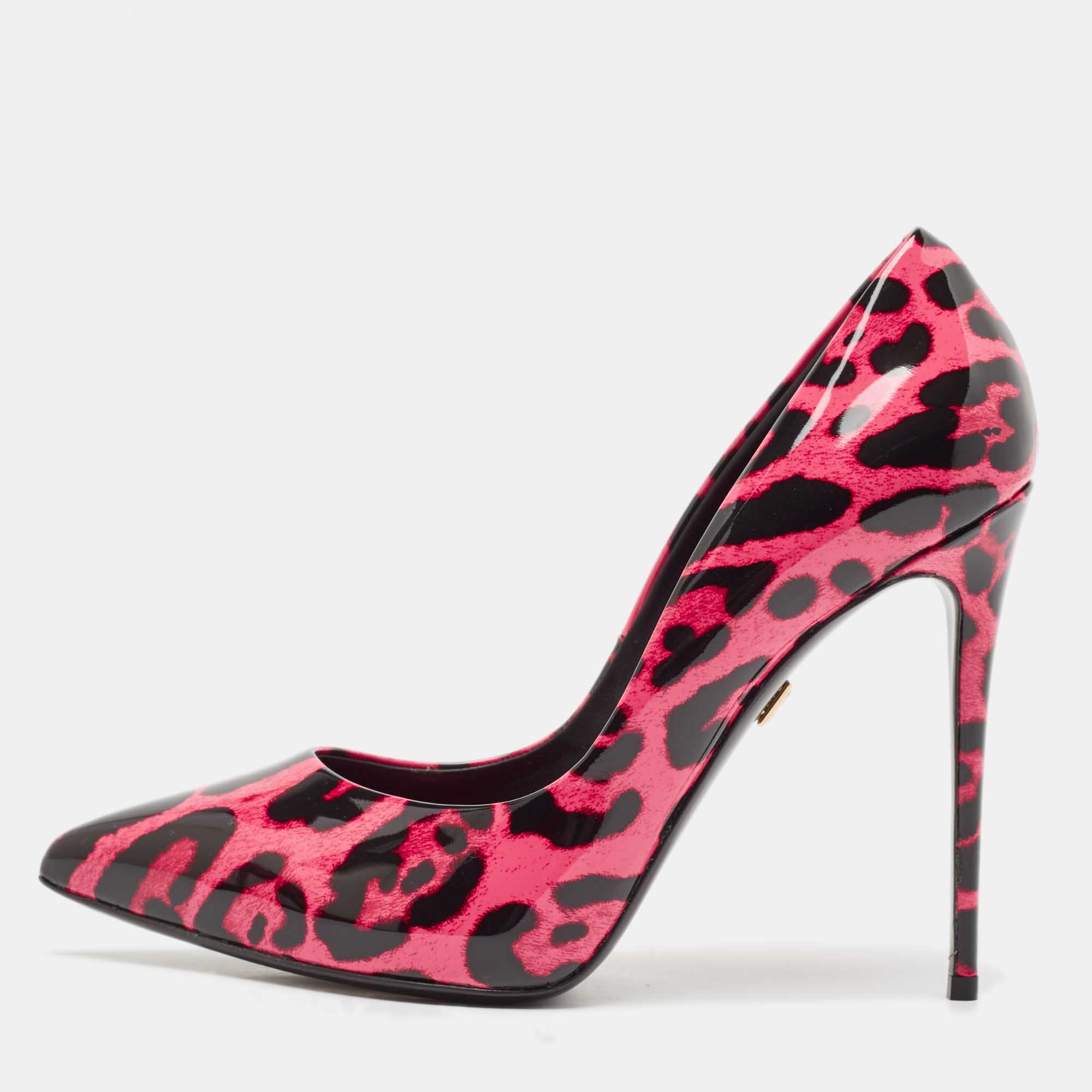 

Dolce & Gabbana Pink/Black Leopard Print Patent Leather Kate Pumps Size