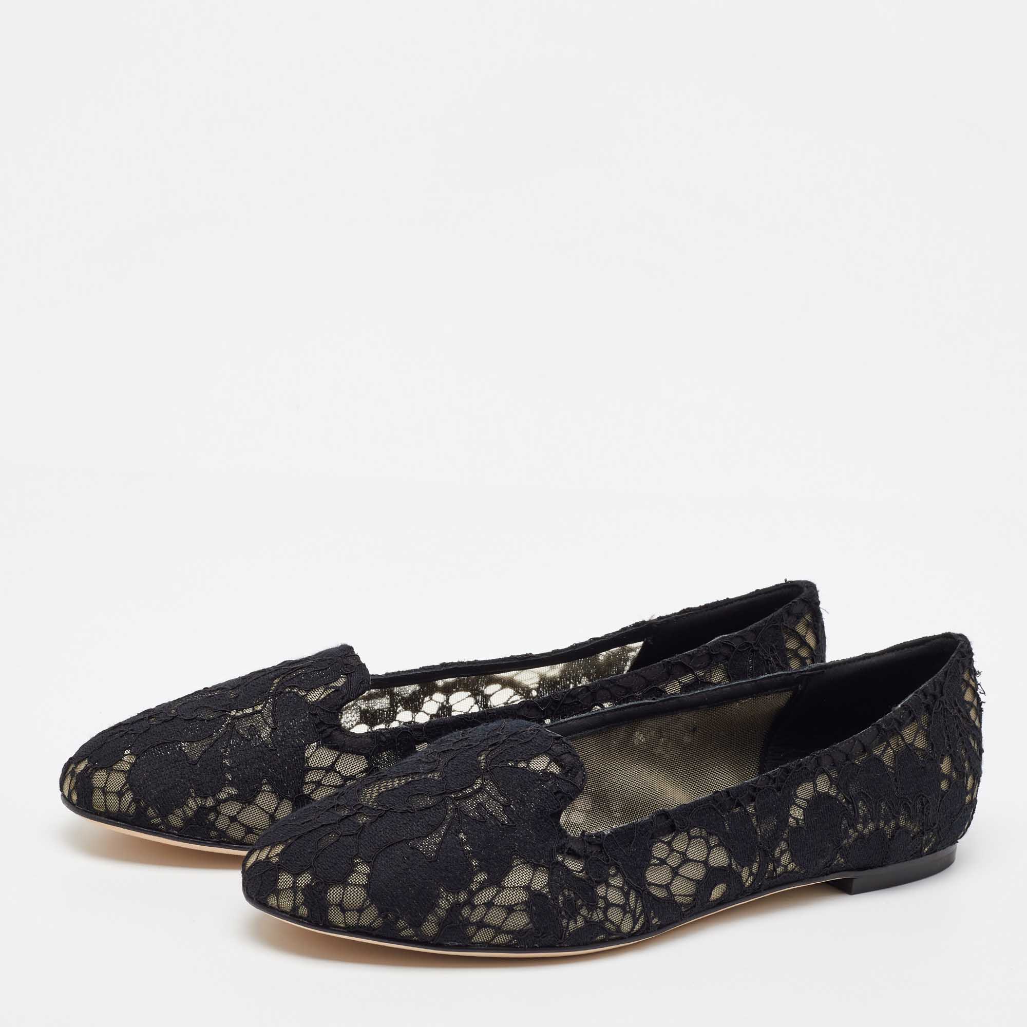 Dolce & Gabbana Black Lace Smoking Slippers Size 38 
