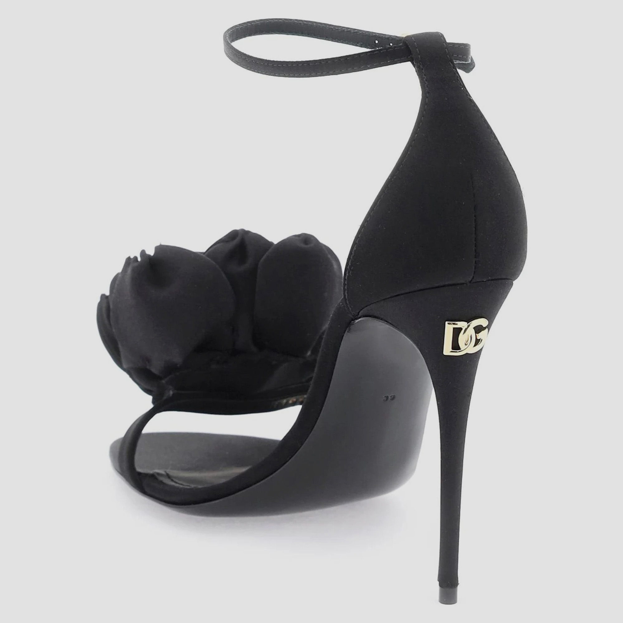 Dolce & Gabbana Black Satin Sandals with Floral Application Women’s IT 40 