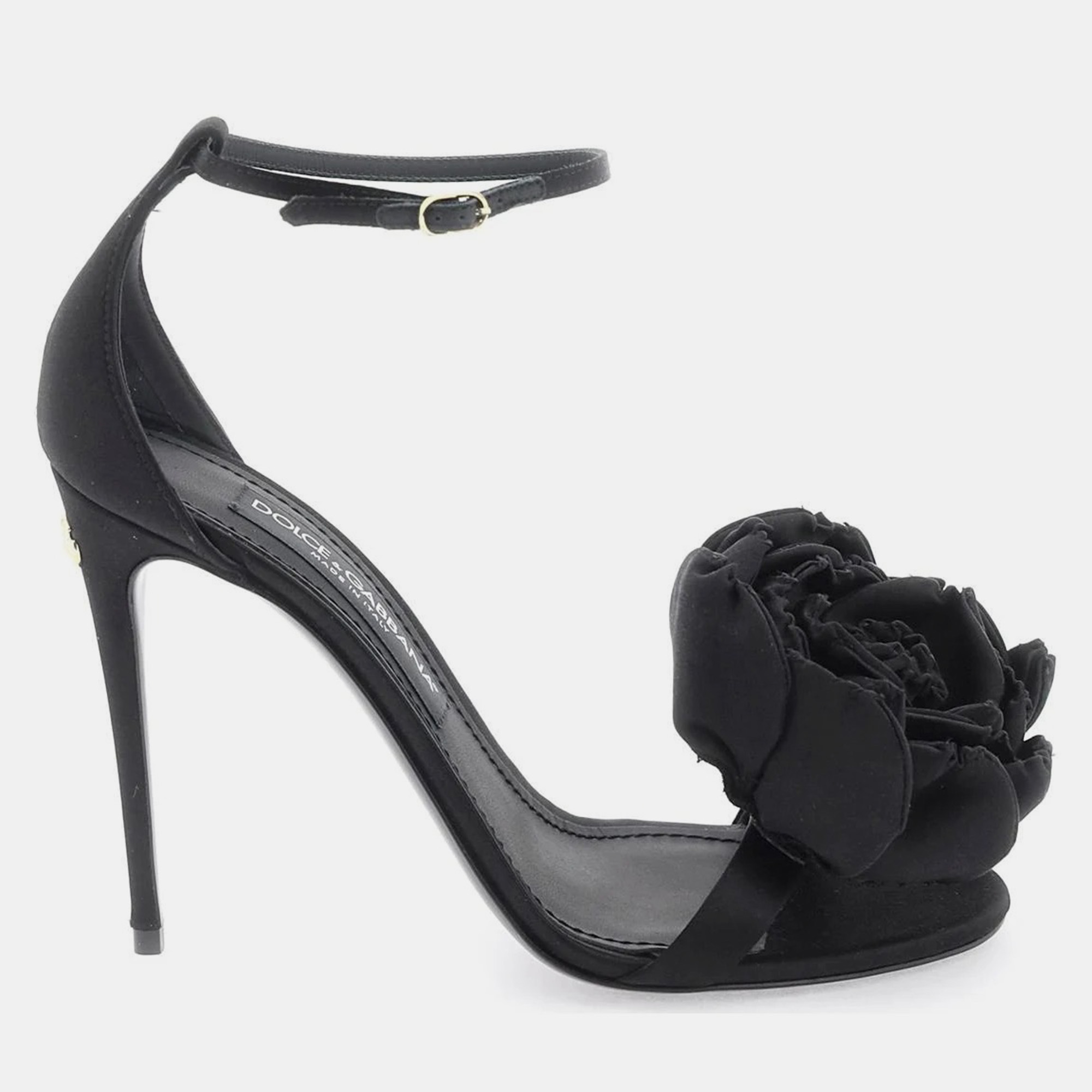 Dolce & Gabbana Black Satin Sandals with Floral Application Women’s IT 40 