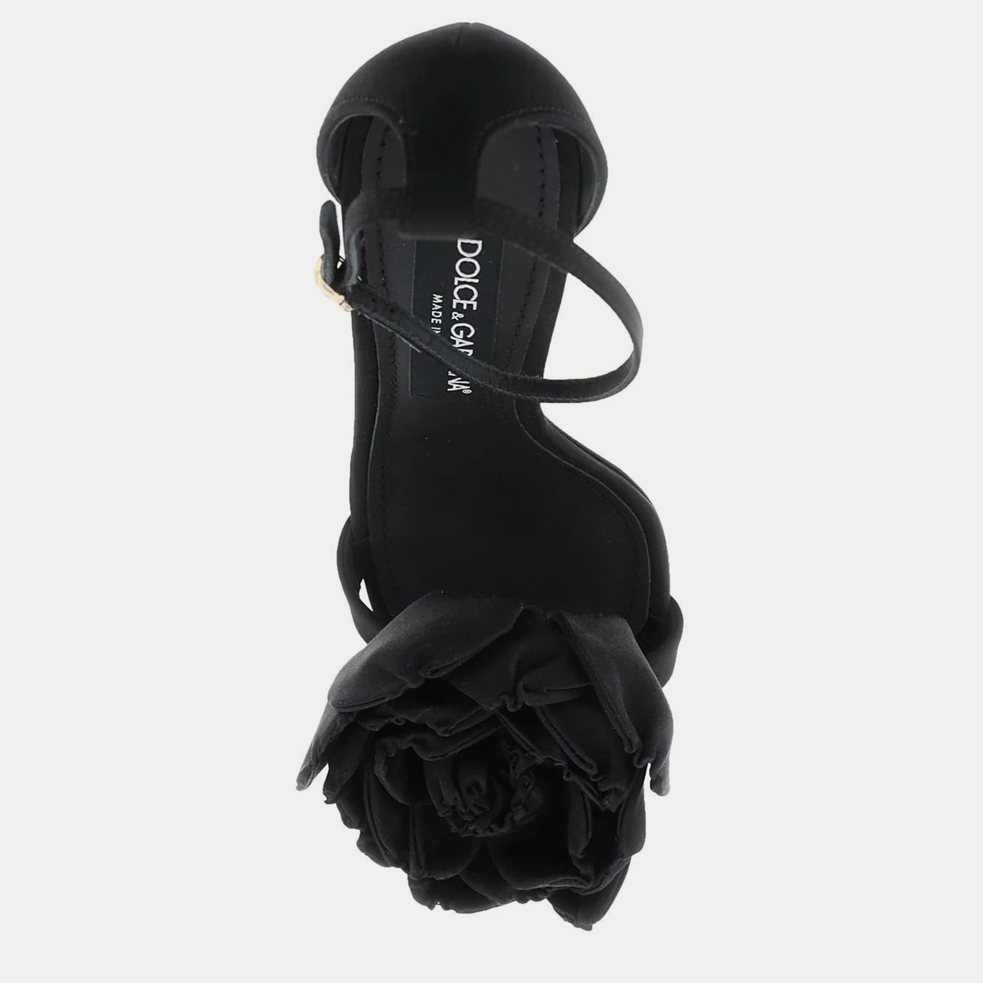 Dolce & Gabbana Black Satin Sandals with Floral Application Women’s IT 40 
