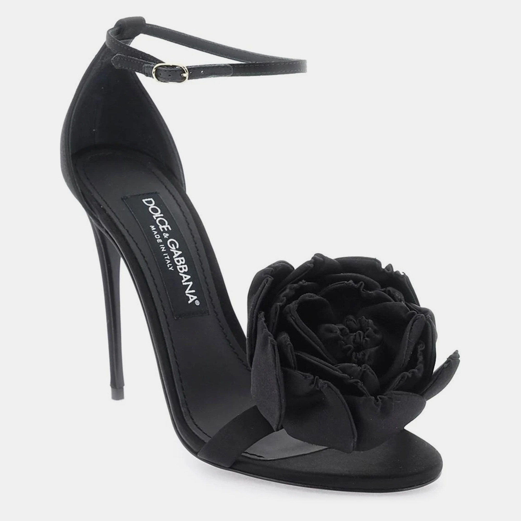 

Dolce & Gabbana Black Satin Sandals with Floral Application Women’s