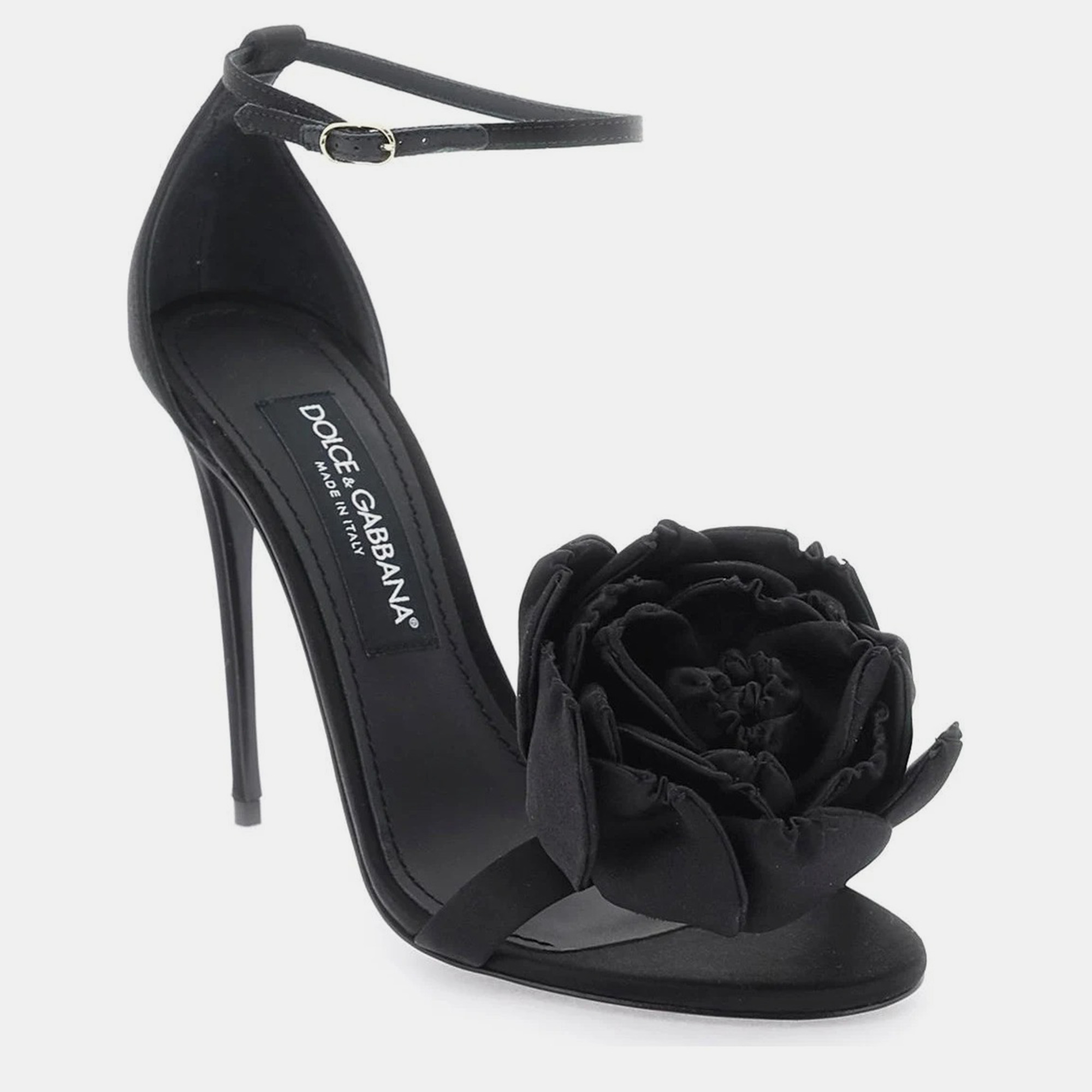 

Dolce & Gabbana Black Satin Sandals with Floral Application Women’s