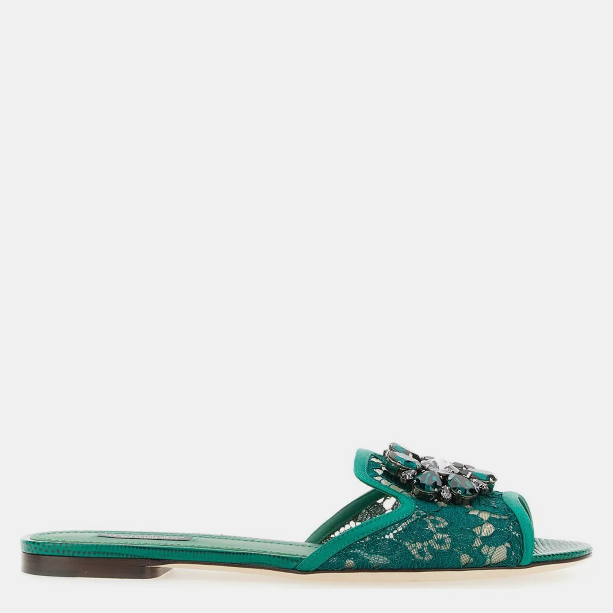 

Dolce & Gabbana Verde Taormina Lace Slippers Women’s, Green