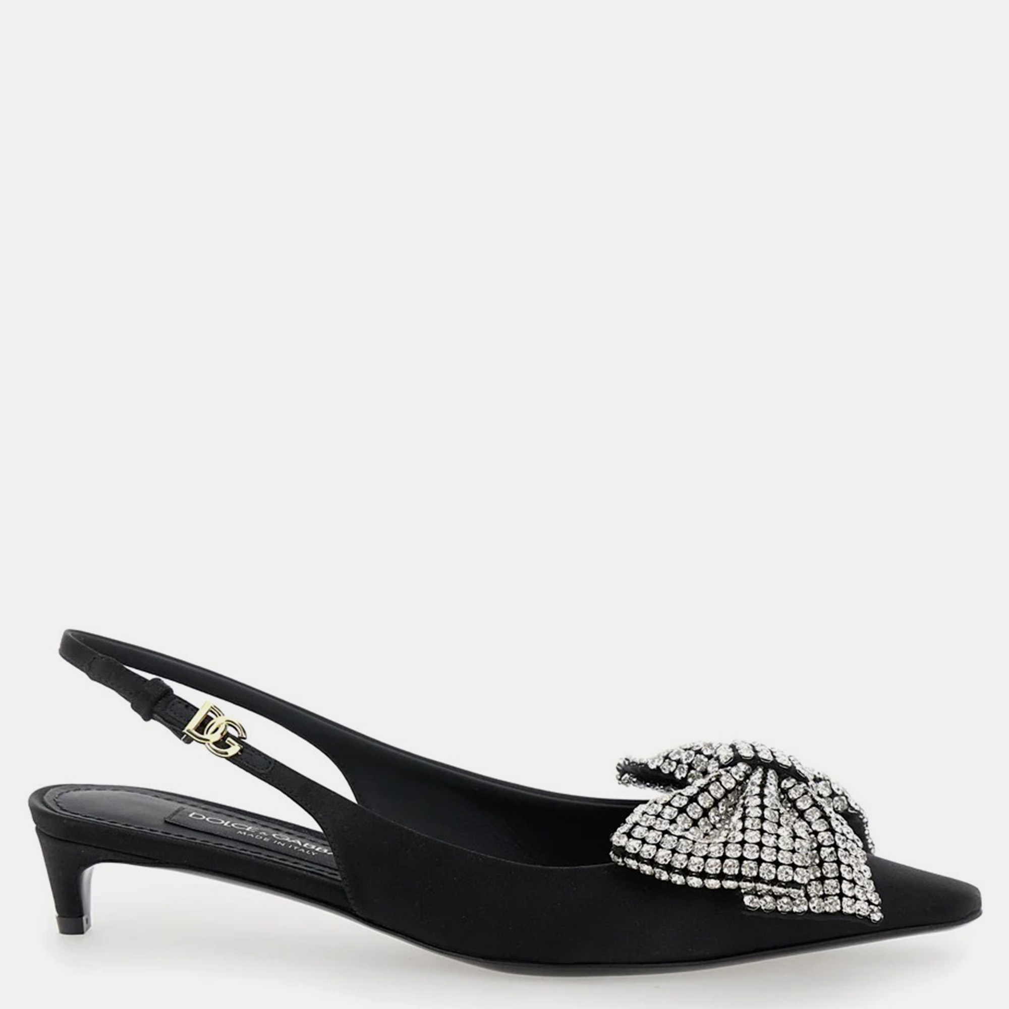 

Dolce & Gabbana Nero Crystal Satin Slingback with Rhinestone Embroidery Women’s IT 36, Black