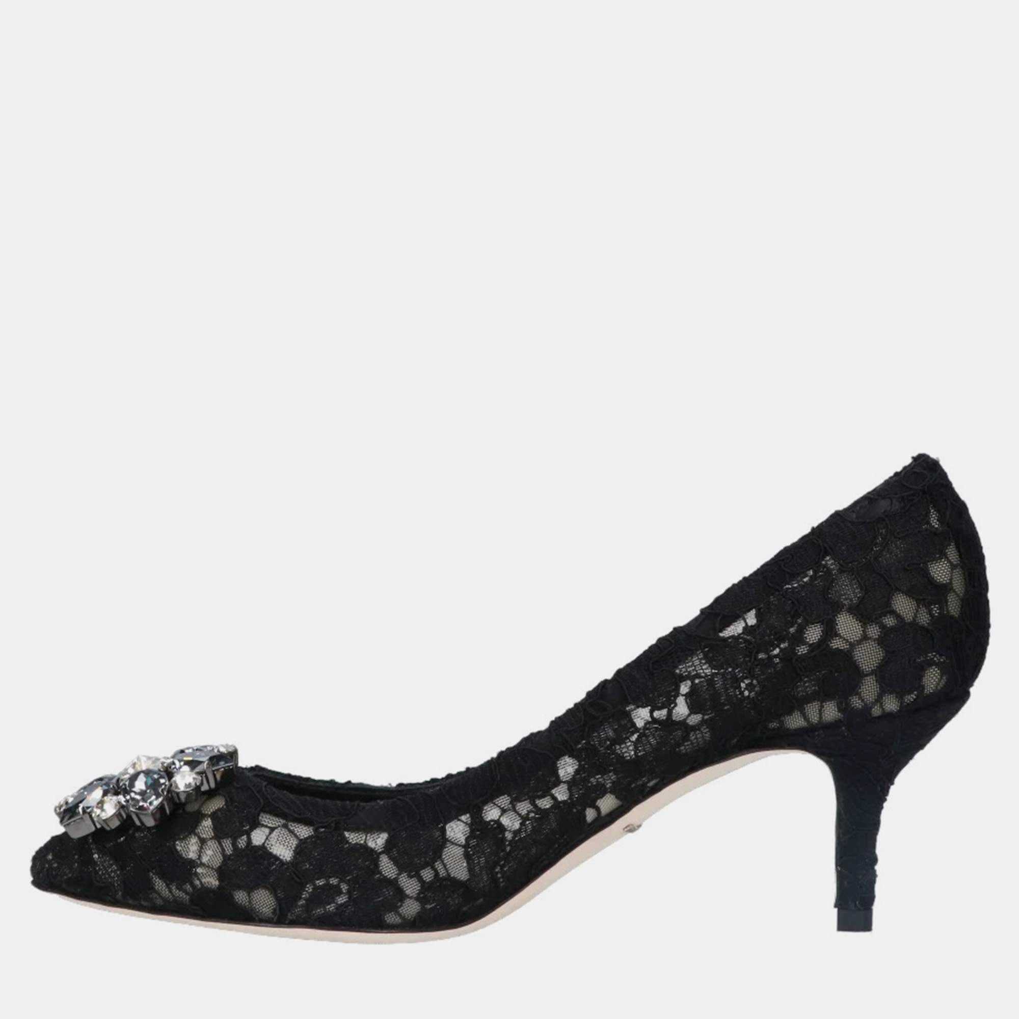 

Dolce & Gabbana Black Taormina Lace Embellished Pumps IT 35.5