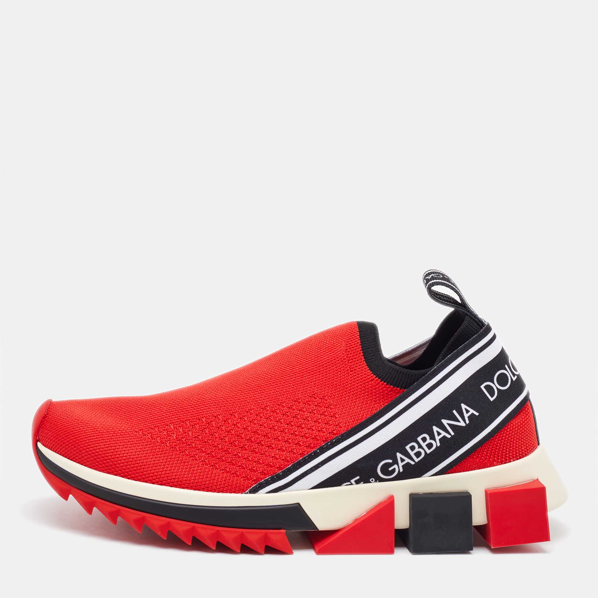 

Dolce & Gabbana Red Knit Fabric Sorrento Slip On Sneakers Size