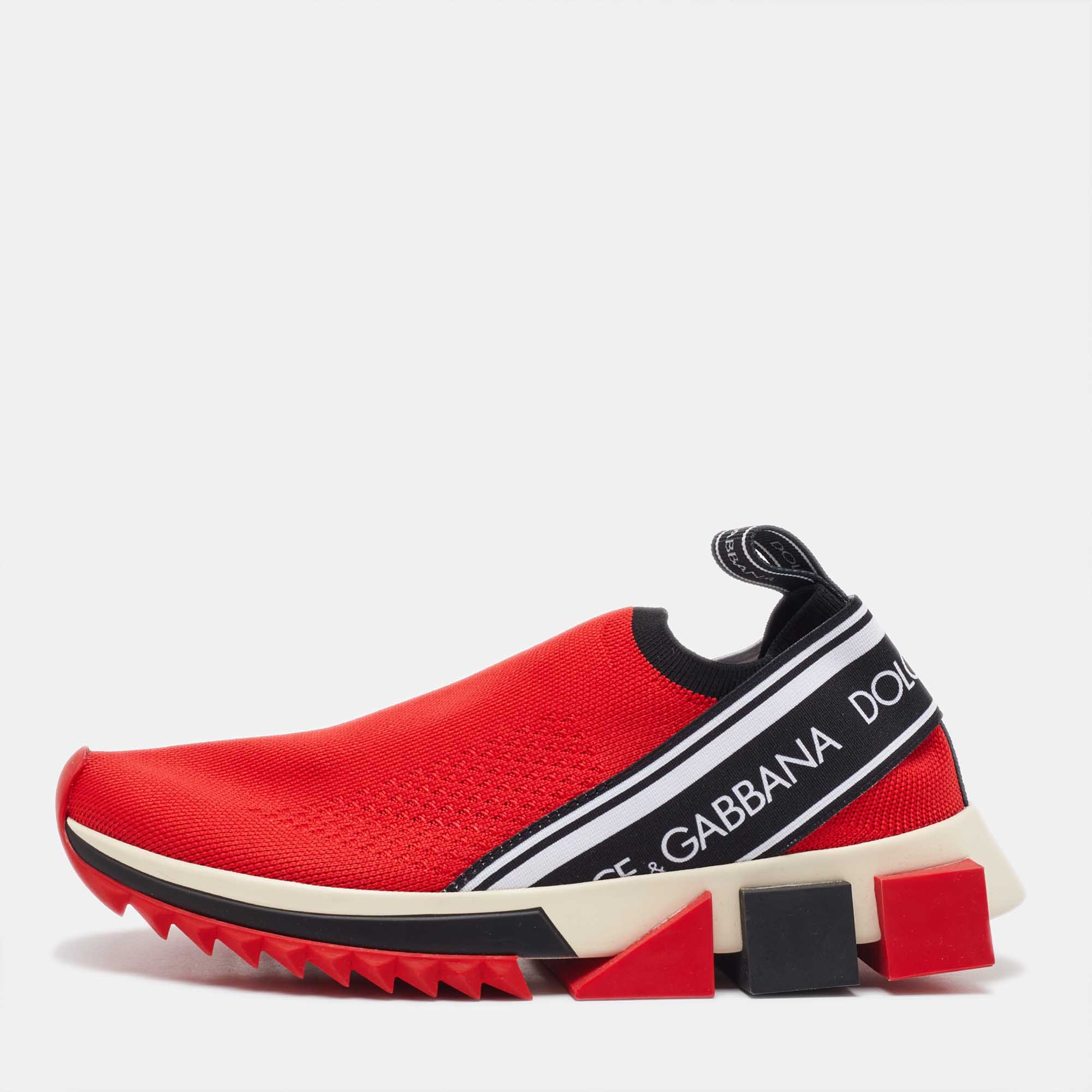 

Dolce & Gabbana Red Knit Fabric Sorrento Slip On Sneakers Size