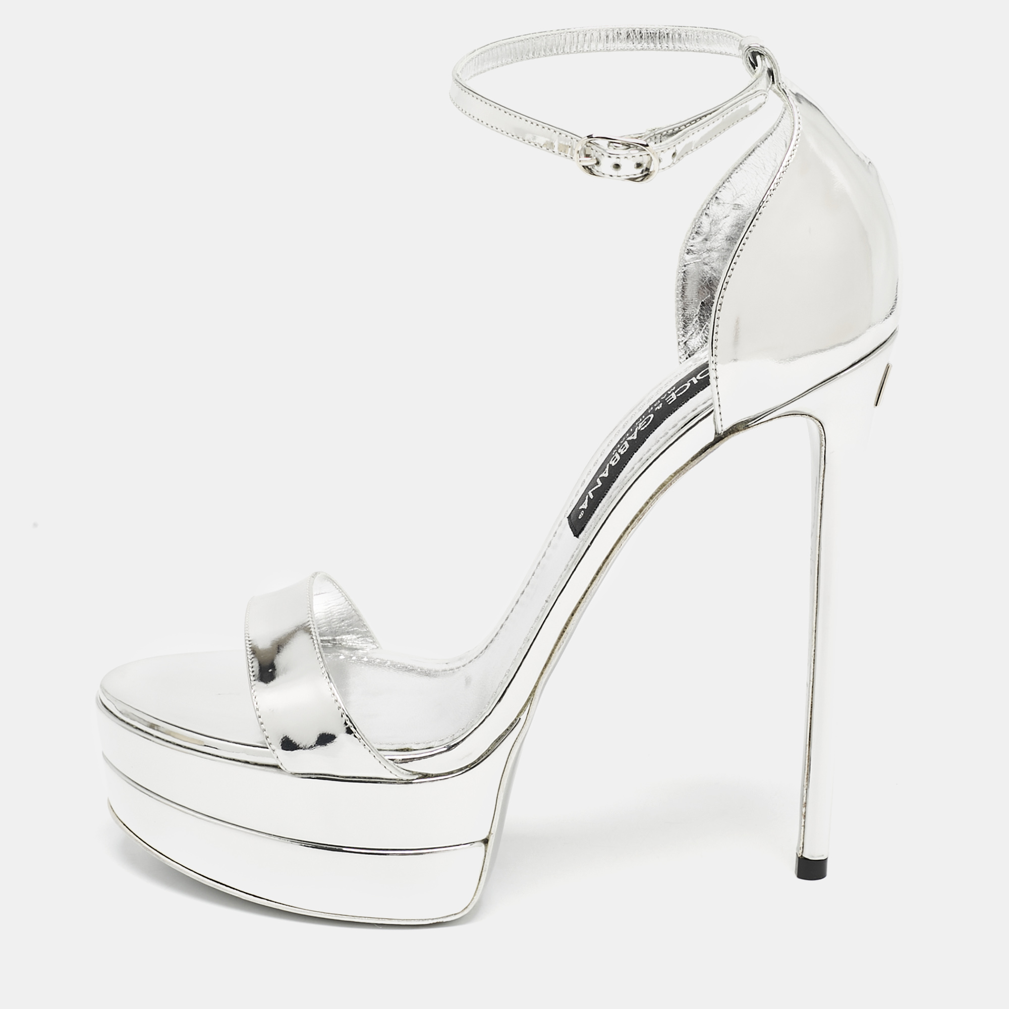 

Dolce & Gabbana Silver Leather Double Platform Sandals Size