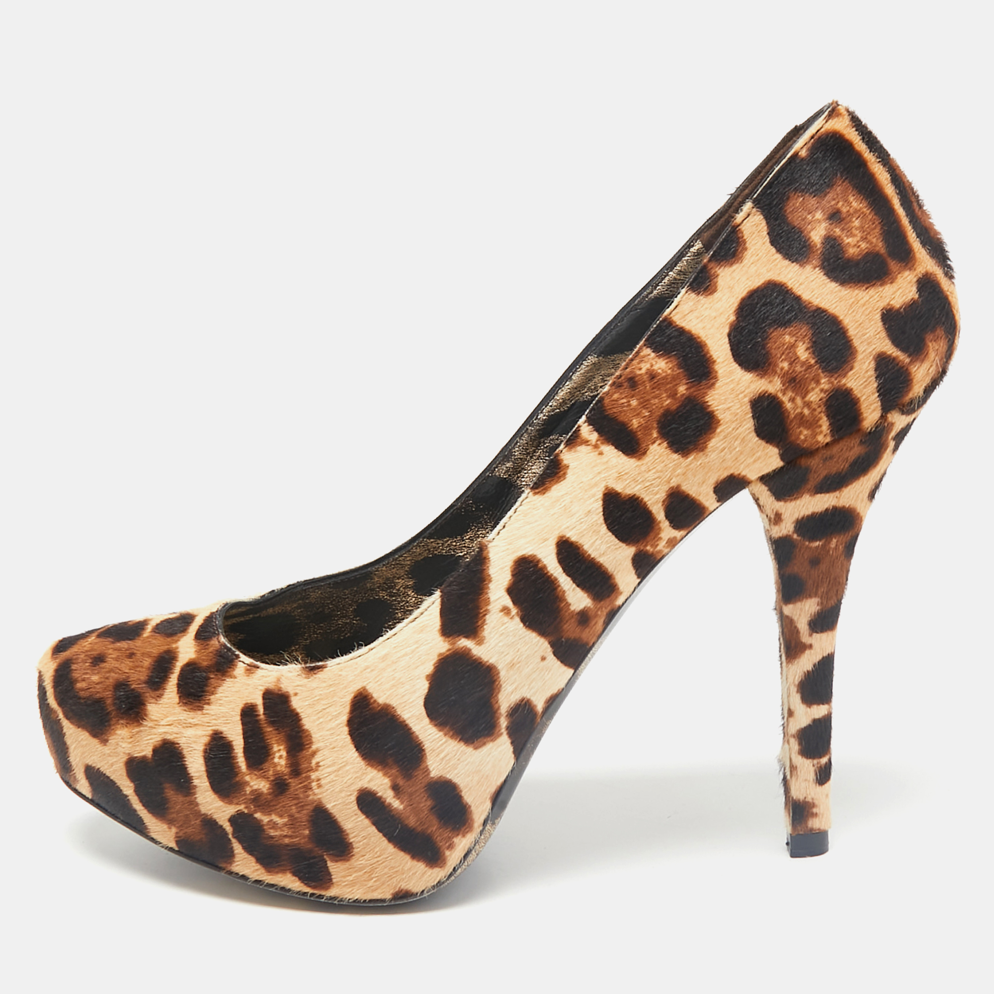 

Dolce & Gabbana Brown Leopard Print Calf Hair Platform Pumps Size