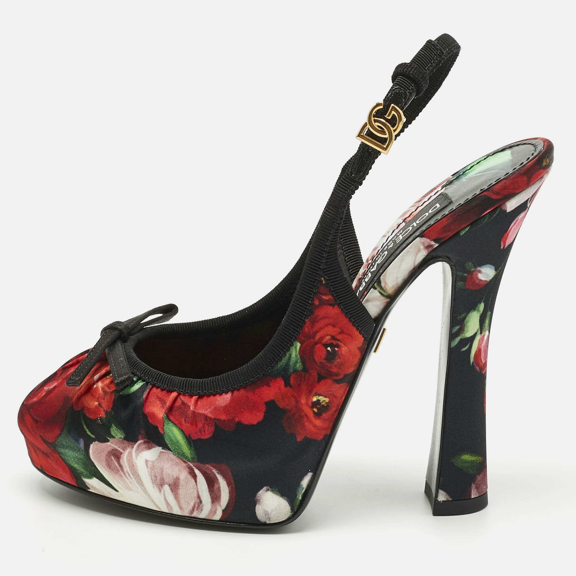 

Dolce & Gabbana Multicolor Satin Flower Print Bellucci Slingback Pumps Size