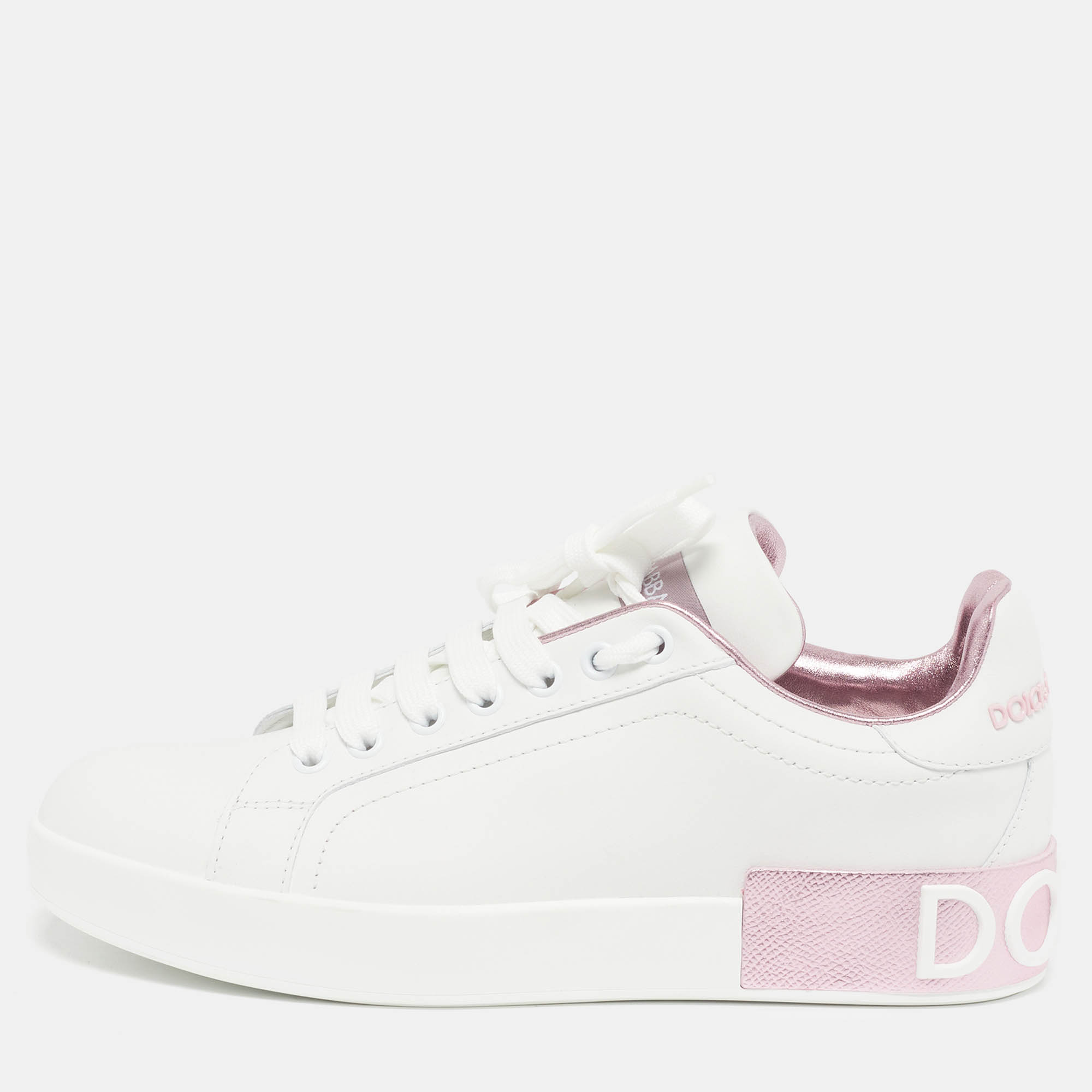 

Dolce & Gabbana Portofino Size  White/Metallic Pink Leather Low Top Sneakers