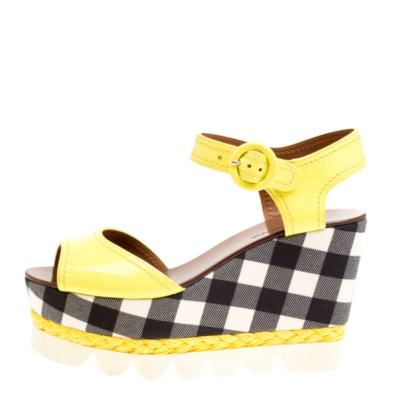 

Dolce & Gabbana Yellow Patent Leather Bubble Sole Espadrille Wedge Platform Sandals Size