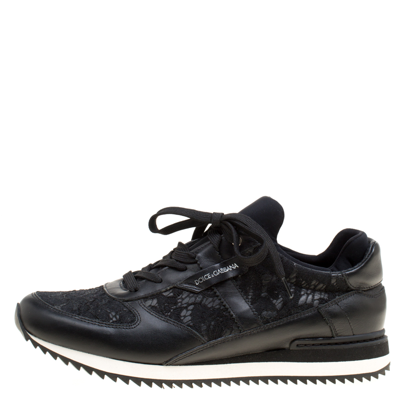 

Dolce And Gabbana Black Leather And Lace Sneakers Size