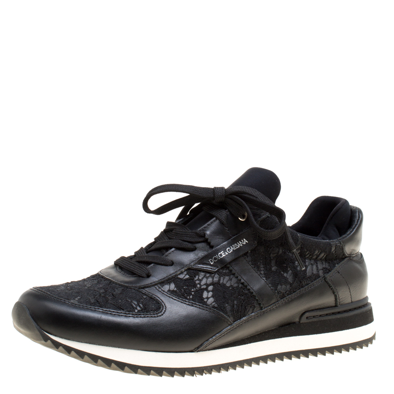 Dolce And Gabbana Black Leather And Lace Sneakers Size 41 Dolce ...