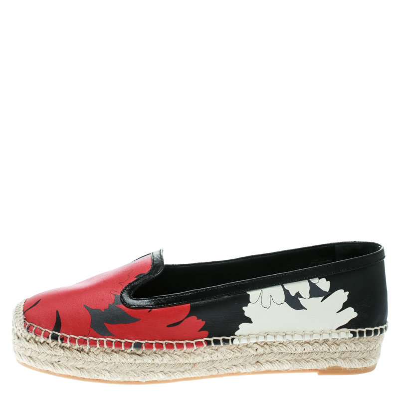 

Alexander McQueen Multicolor Print Leather Espadrille Platform Loafers Size