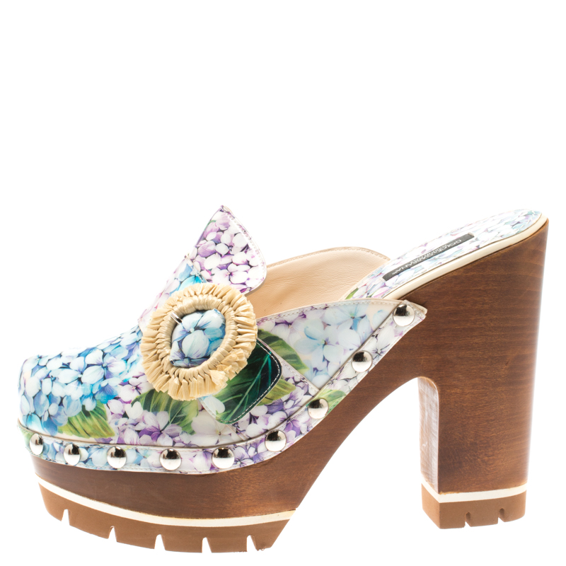 

Dolce and Gabbana Multicolor Hydrangea Print Patent Leather Taormina Platform Clogs Size