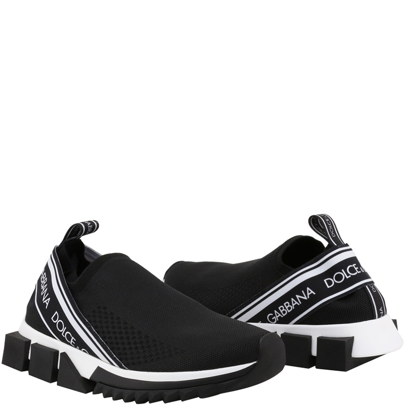 

Dolce and Gabbana Black Stretch Jersey Sorrento Slip-On Sneakers Size