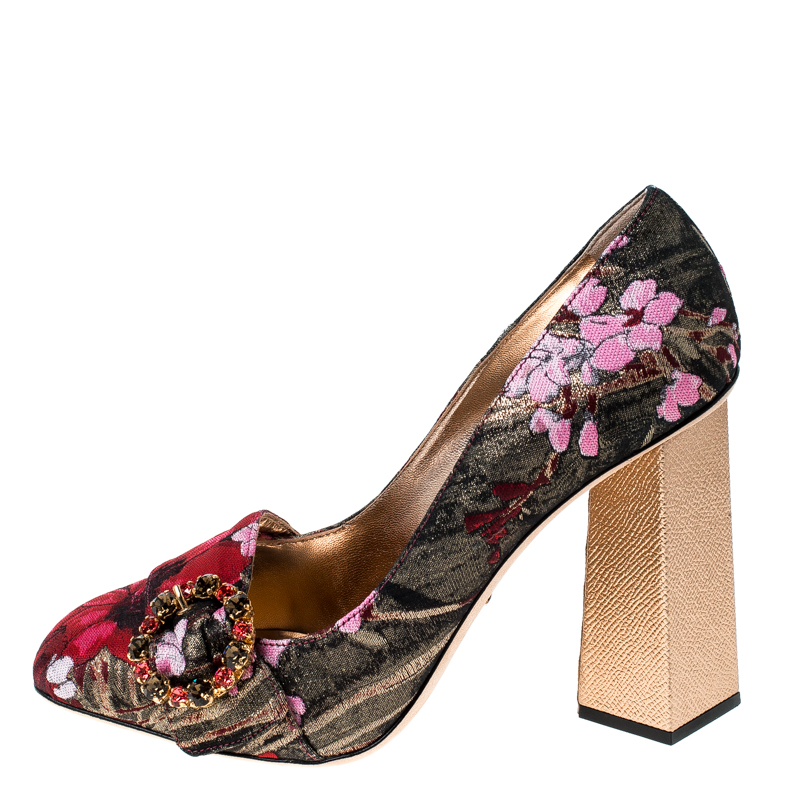 

Dolce and Gabbana Multicolor Floral Glitter Fabric Brooch Pumps Size