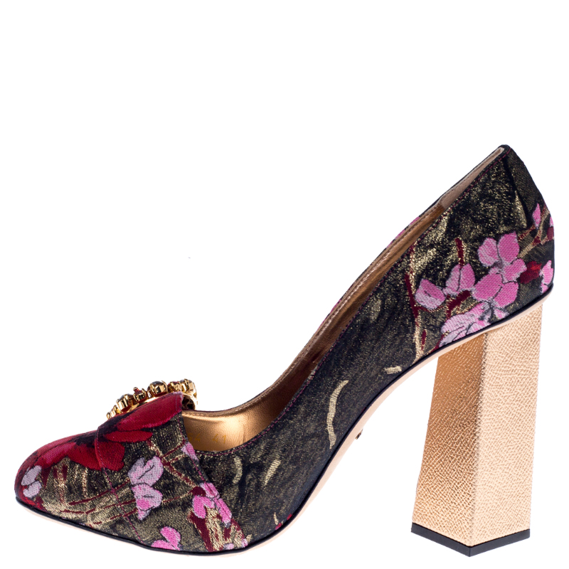 

Dolce and Gabbana Multicolor Floral Brocade Fabric Embellished Block Heel Pumps Size