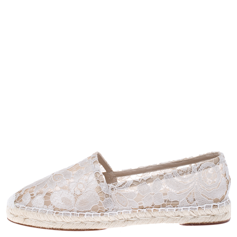 

Dolce&Gabbana White Floral Lace Espadrille Flats Size