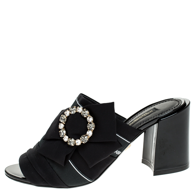 

Dolce & Gabbana Black Satin Crystal Embellished Open Toe Mules Size